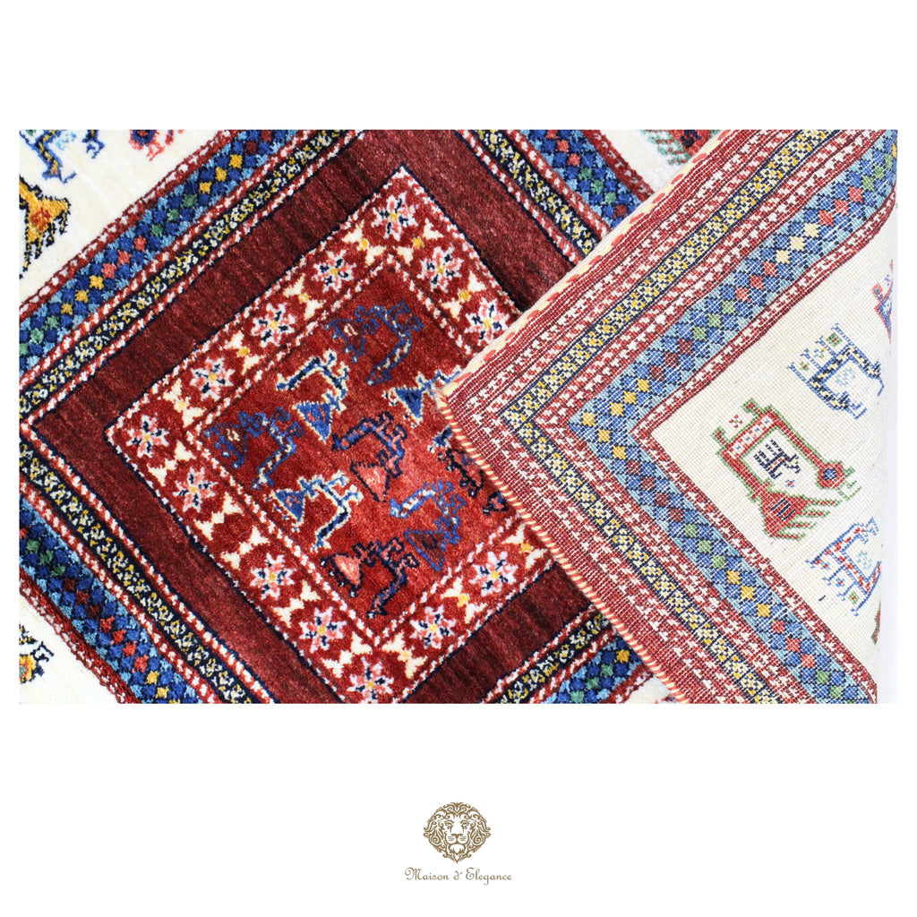 Alfombra Loribaft rojo persa Artesano nómada | Lana Artesanal diseño de animales 102x108 cm