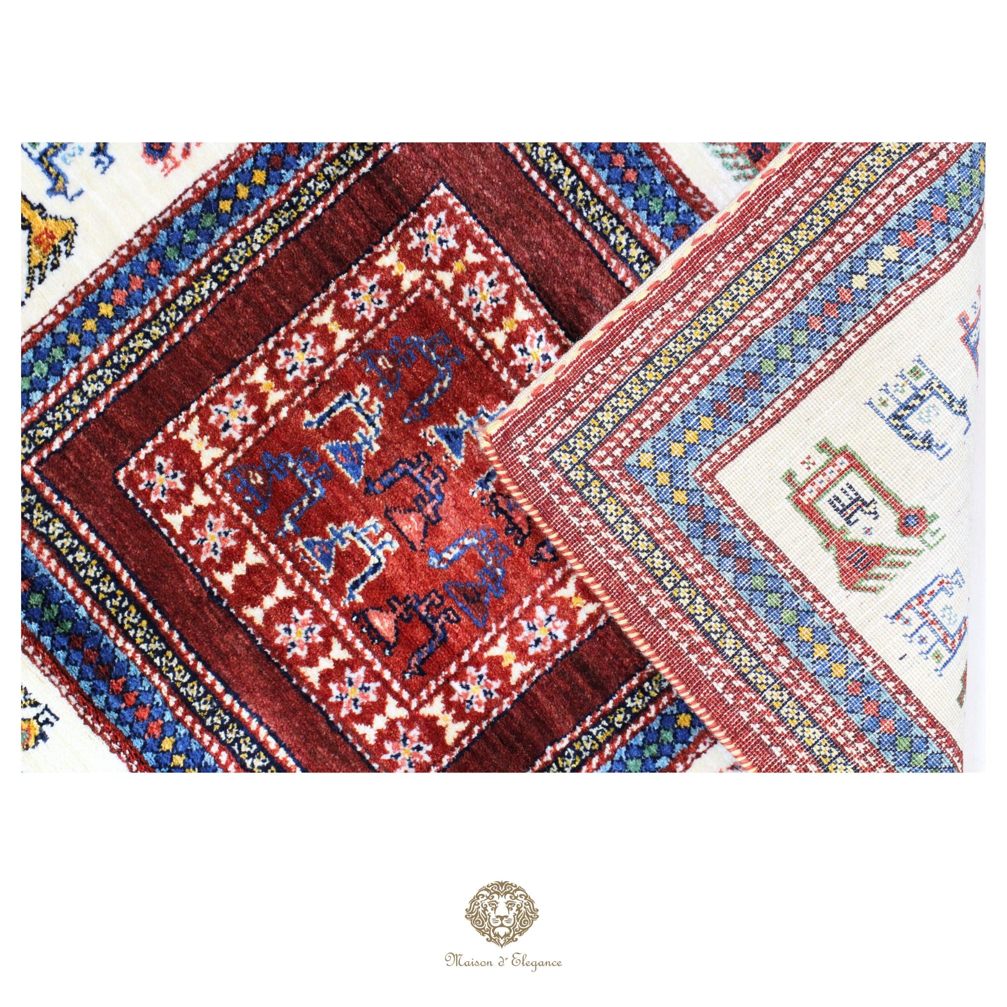 Alfombra Loribaft rojo persa Artesano nómada | Lana Artesanal diseño de animales 102x108 cm