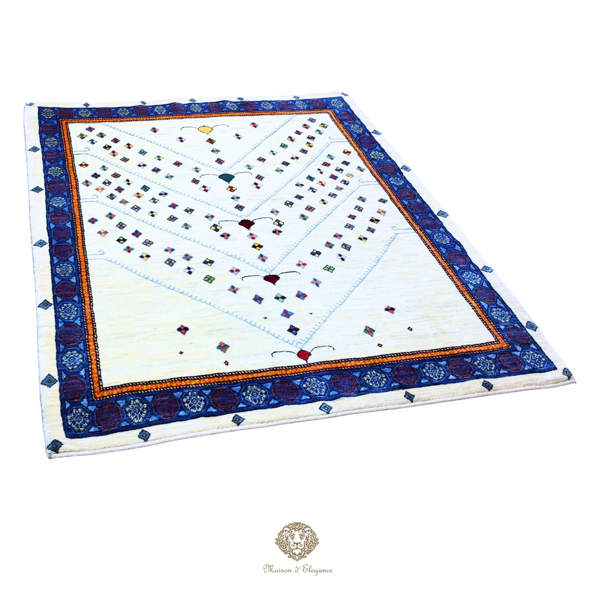 Decorative quilt with geometric pattern on a white background
