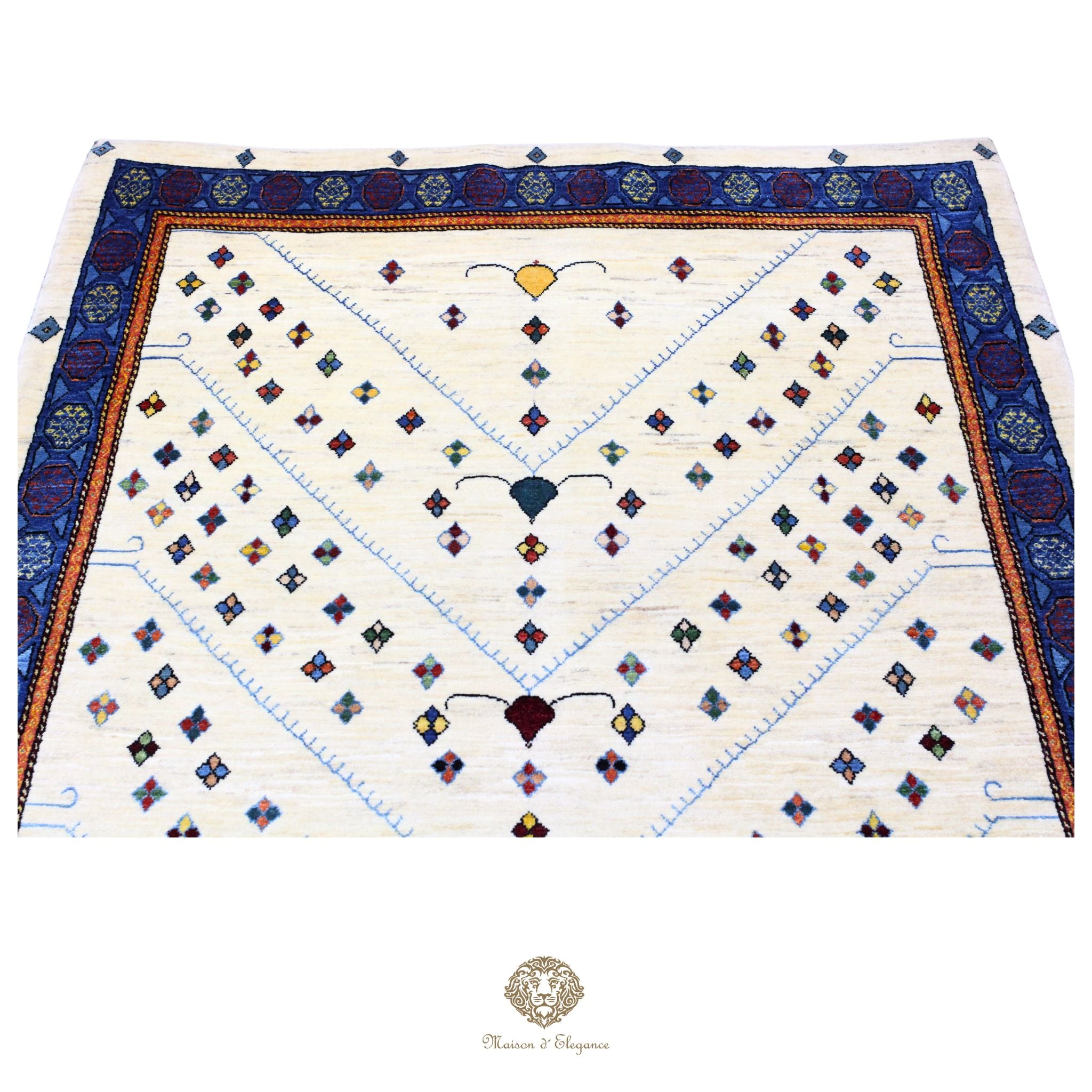 Decorative rug with geometric pattern on a white background