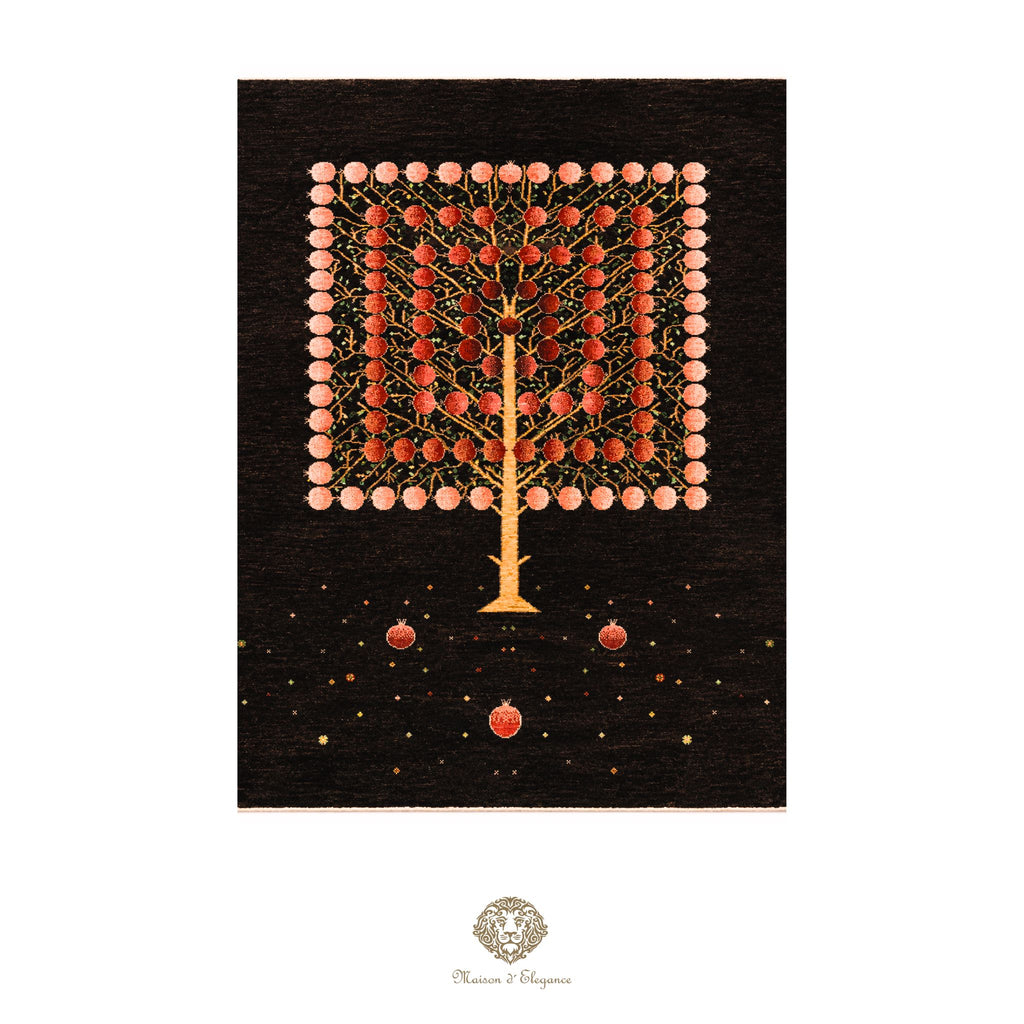 Decorative card with a tree design on a black background