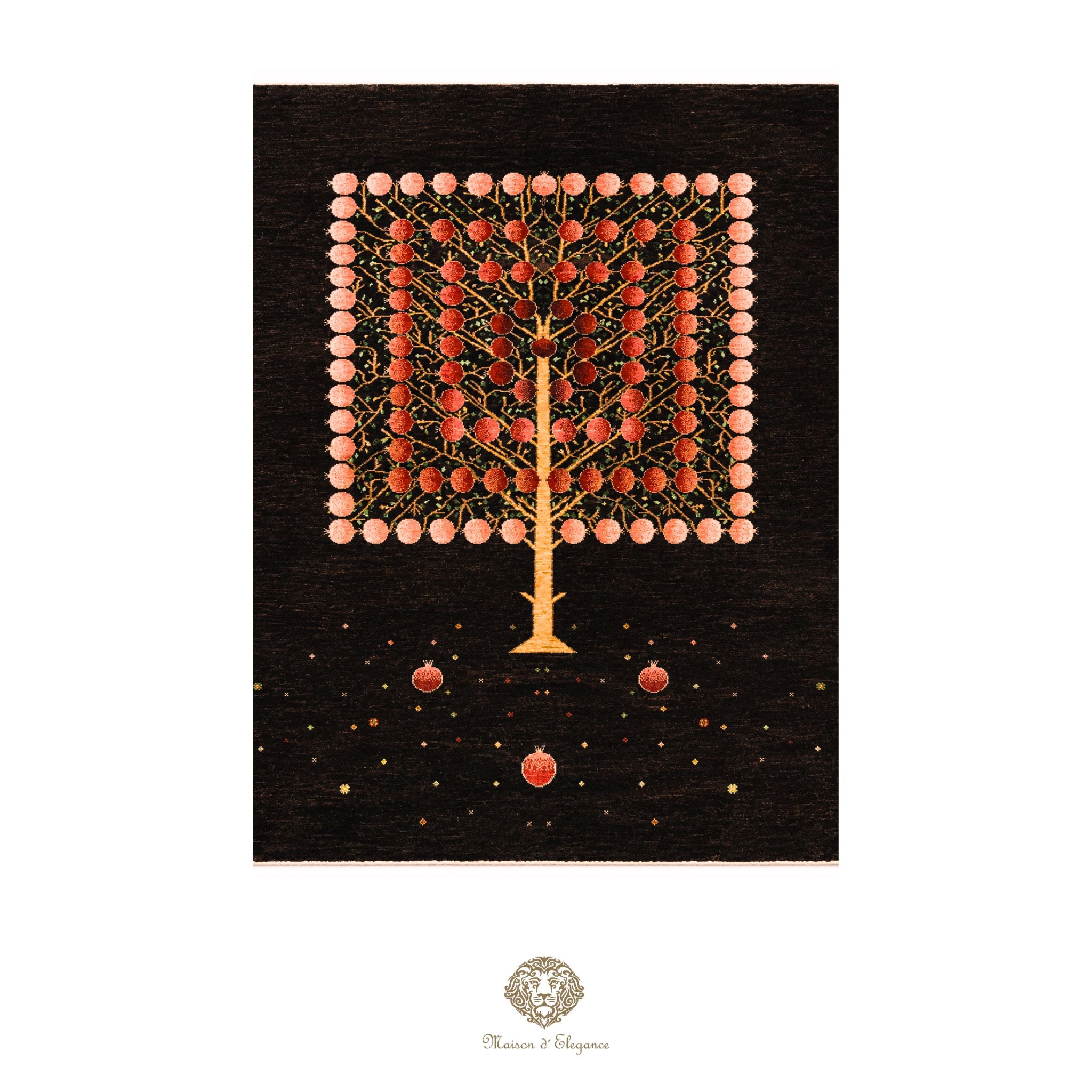 Decorative card with a tree design on a black background