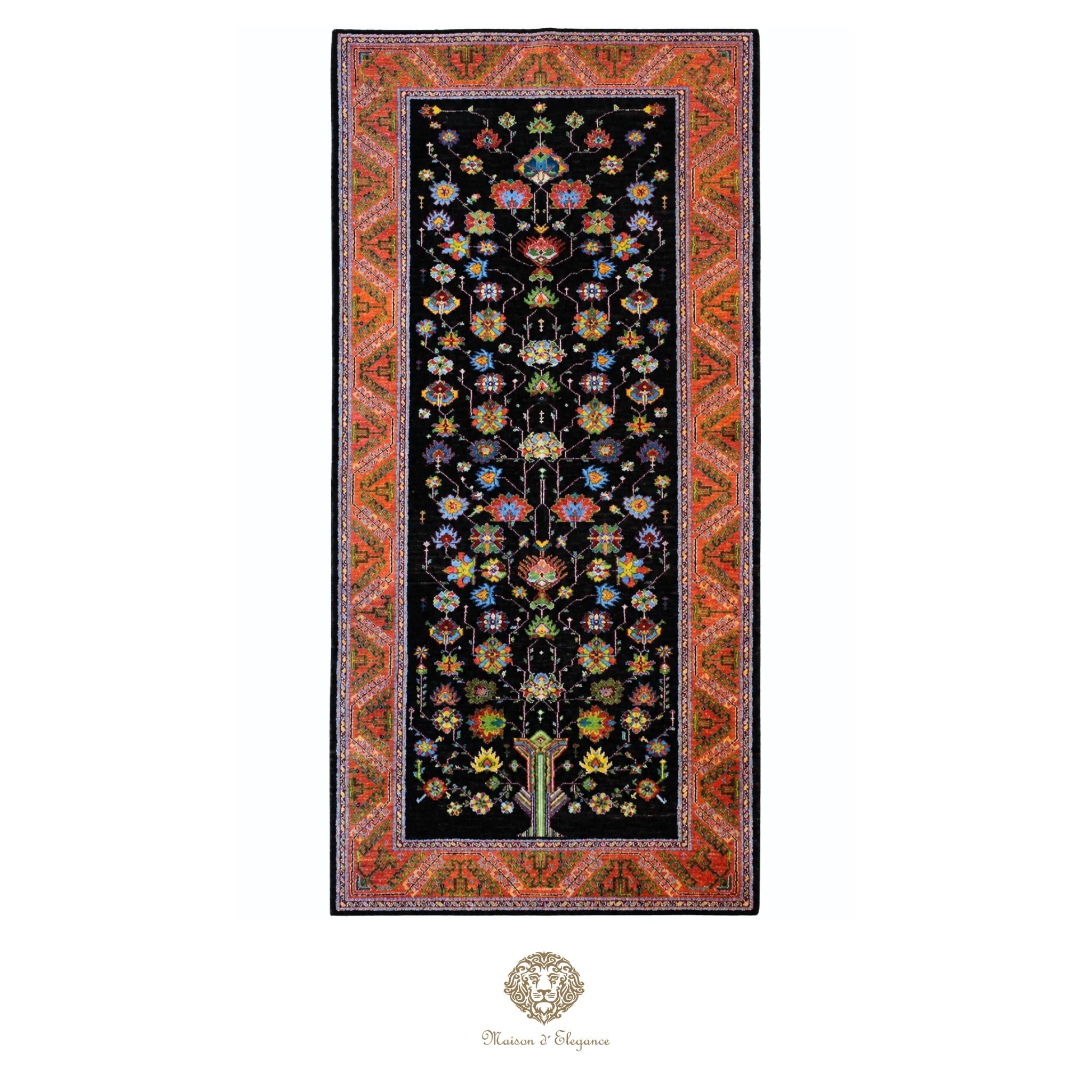 Alfombra persa exclusiva Kashkuli con diseño floral y tintes naturales | Lana Loribaft hecha a mano, 124 x 290 cm