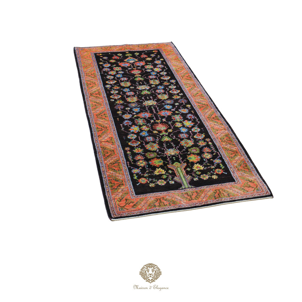 Alfombra persa exclusiva Kashkuli con diseño floral y tintes naturales | Lana Loribaft hecha a mano, 124 x 290 cm