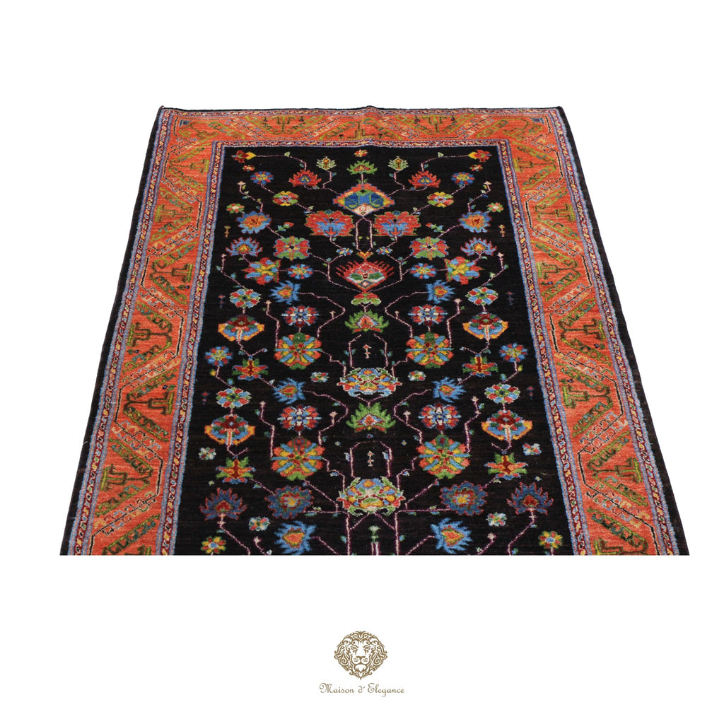 Alfombra persa exclusiva Kashkuli con diseño floral y tintes naturales | Lana Loribaft hecha a mano, 124 x 290 cm
