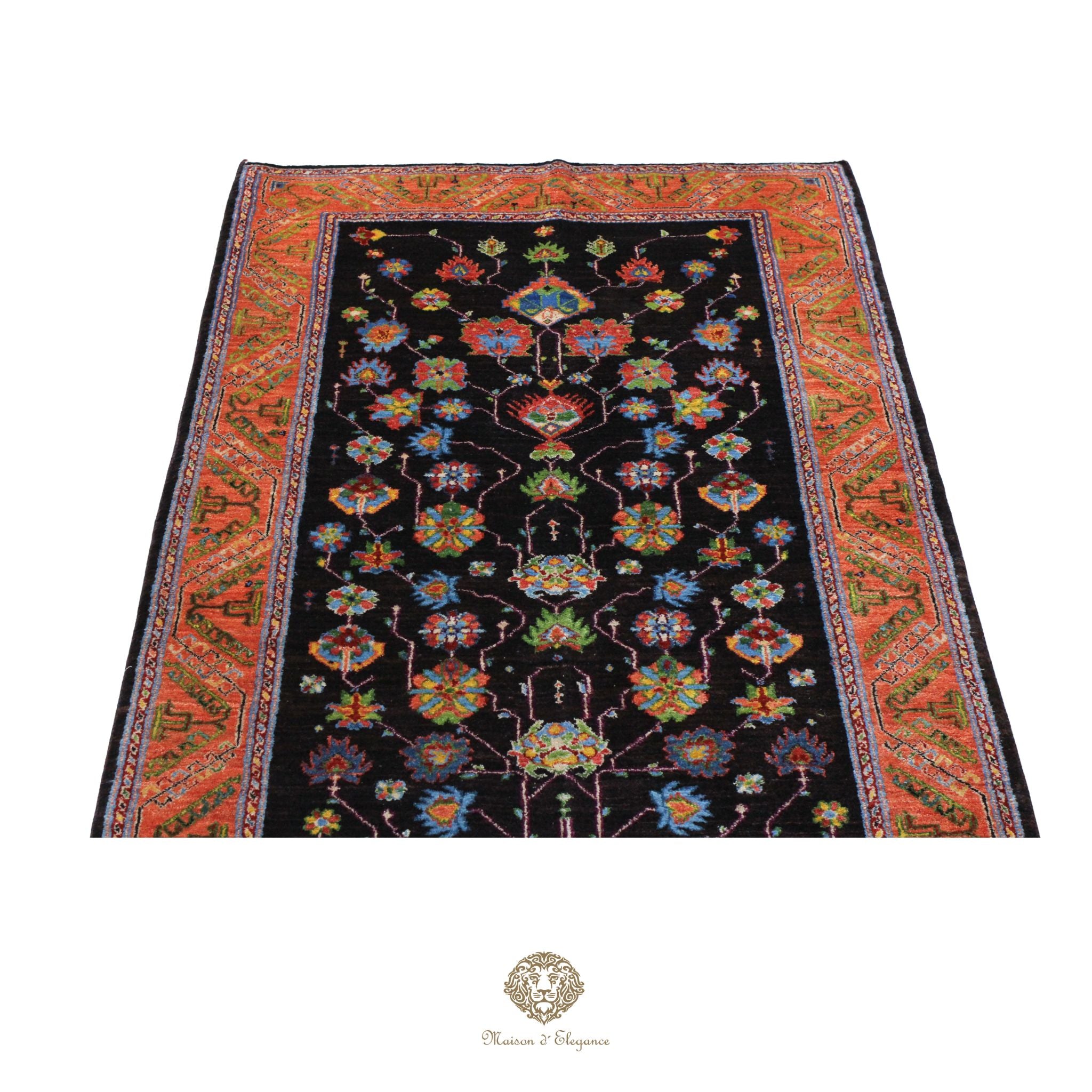 Alfombra persa exclusiva Kashkuli con diseño floral y tintes naturales | Lana Loribaft hecha a mano, 124 x 290 cm