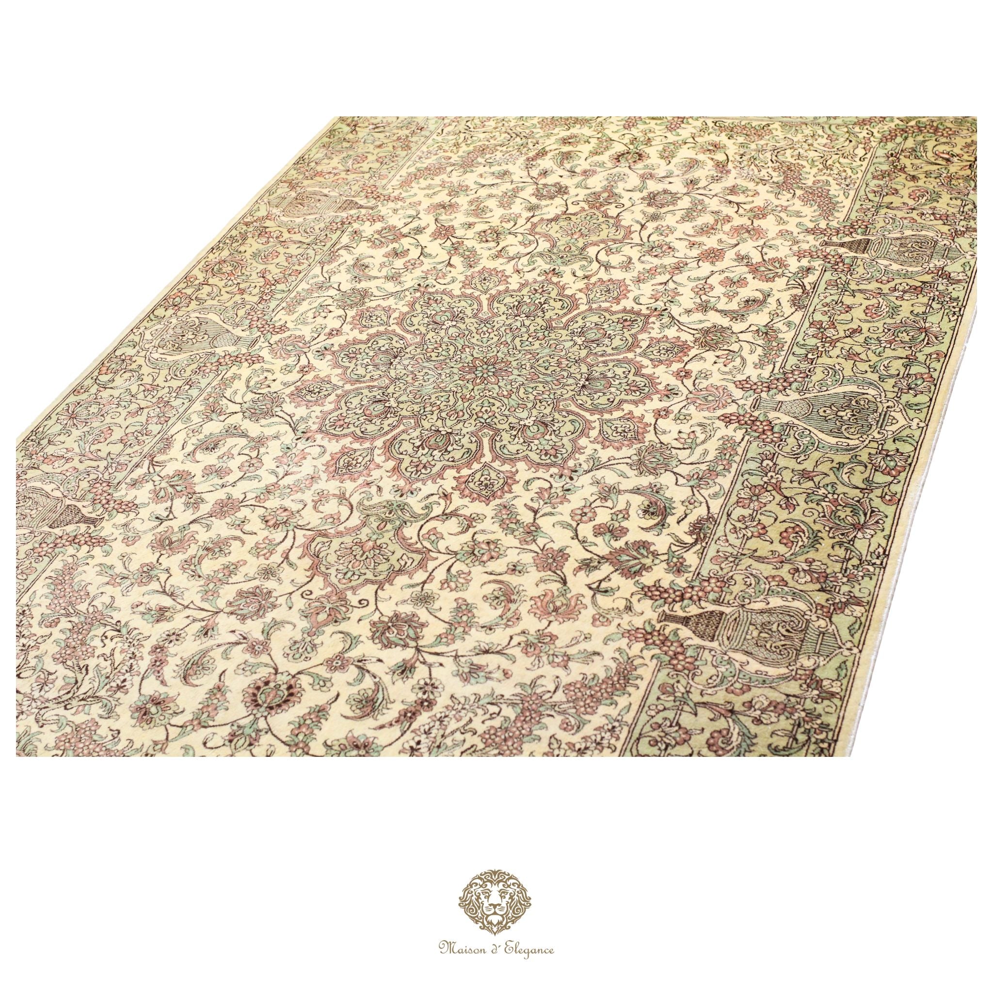 Alfombra persa exclusiva de seda pura, anudada a mano, teñida de forma natural, obra maestra de alta gama, firmada, 99 x 158 cm