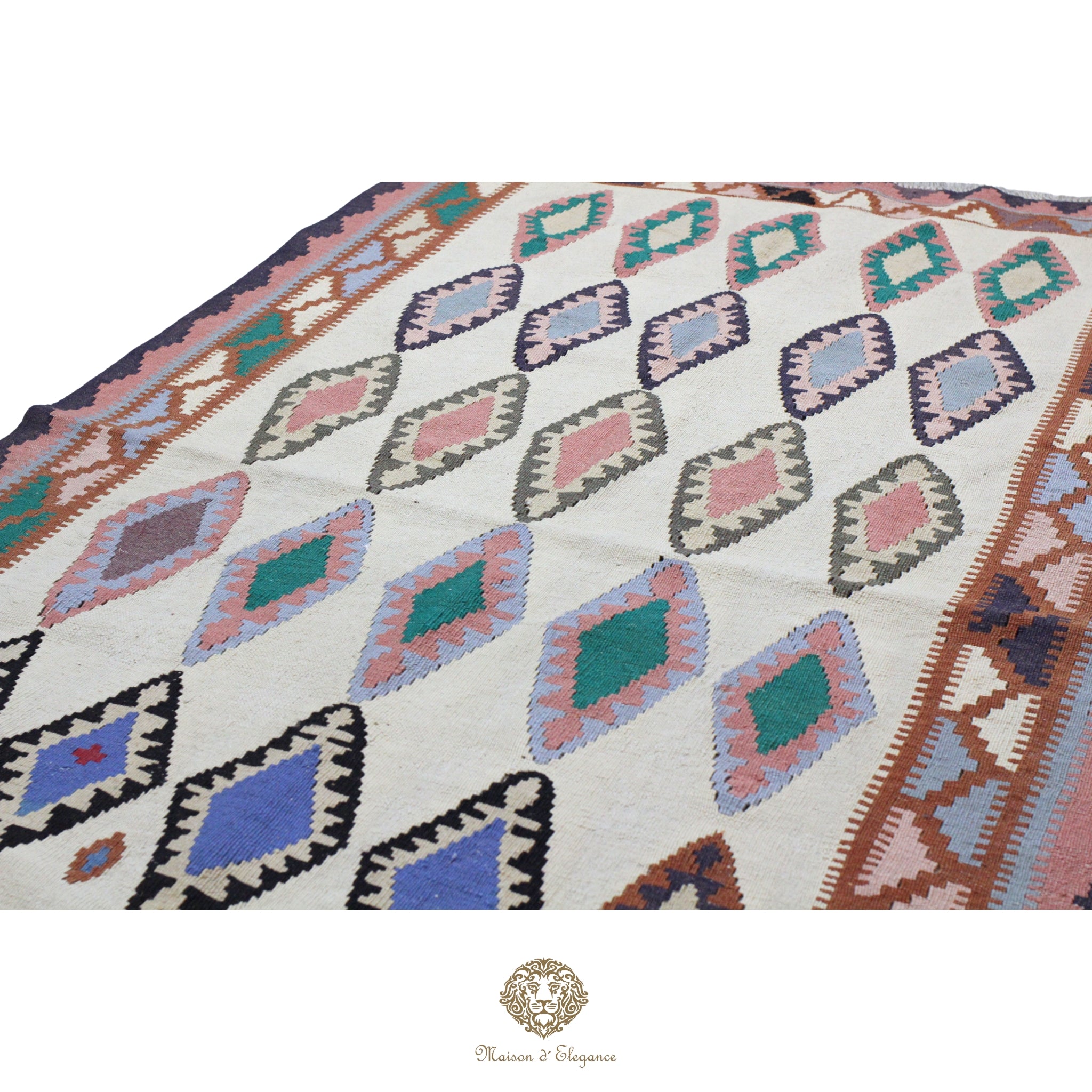 Alfombra Kilim Persa Qashqai Antigua Lana | Diseño Geométrico 126x201 cm