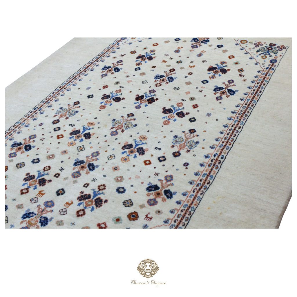 Alfombra persa Trible Fine Kashkuli con tintes naturales | Gabbeh de lana hecha a mano 141 x 200 cm