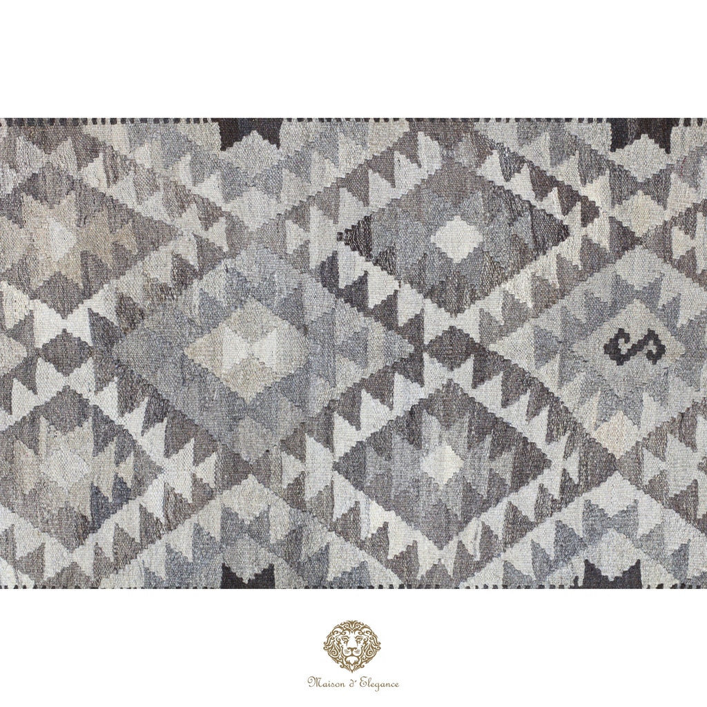 Alfombra Kilim Geométrico Transicional 1124x193cm Lana Pura Teñido Natural - Artesanal