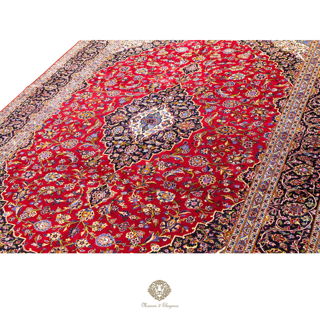Impresionante alfombra clásica persa Kashan con diseño de medallón | Colores naturales vibrantes 300 x 395 cm