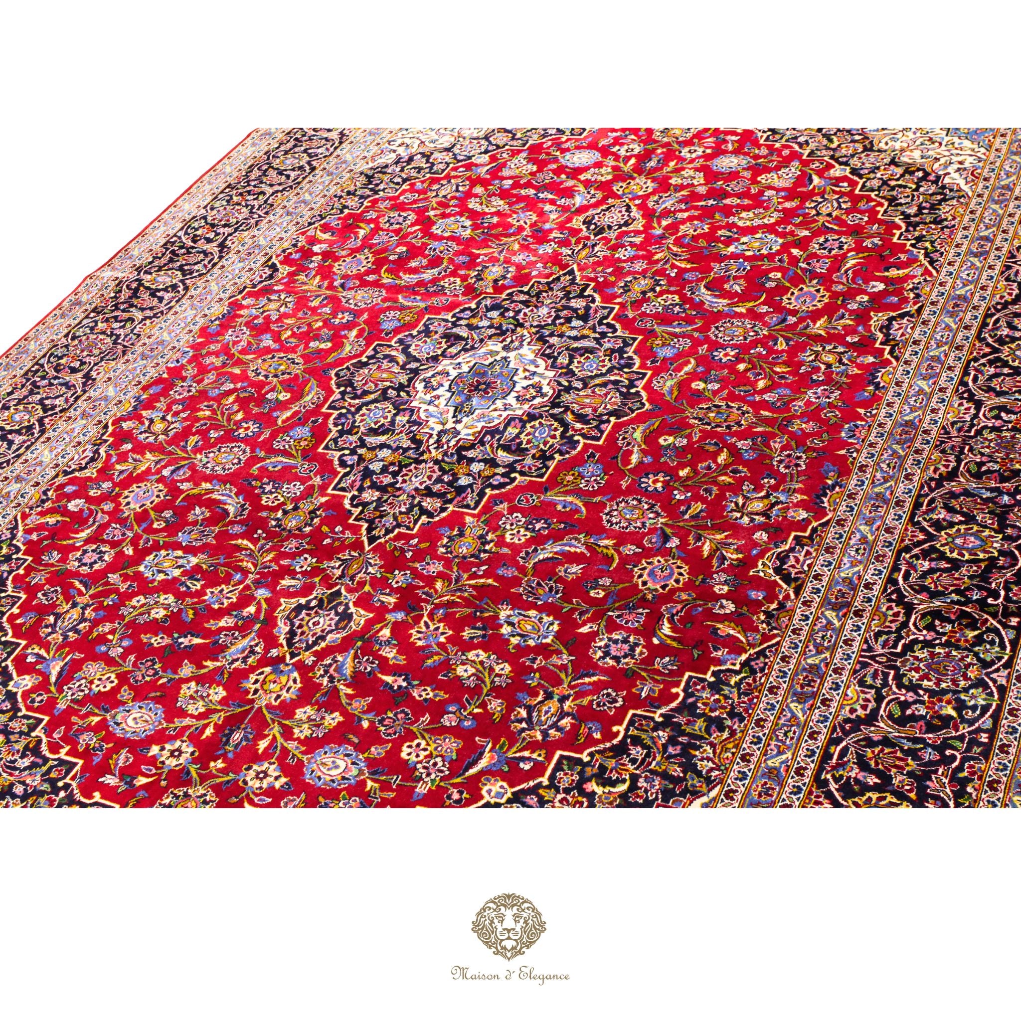 Impresionante alfombra clásica persa Kashan con diseño de medallón | Colores naturales vibrantes 300 x 395 cm