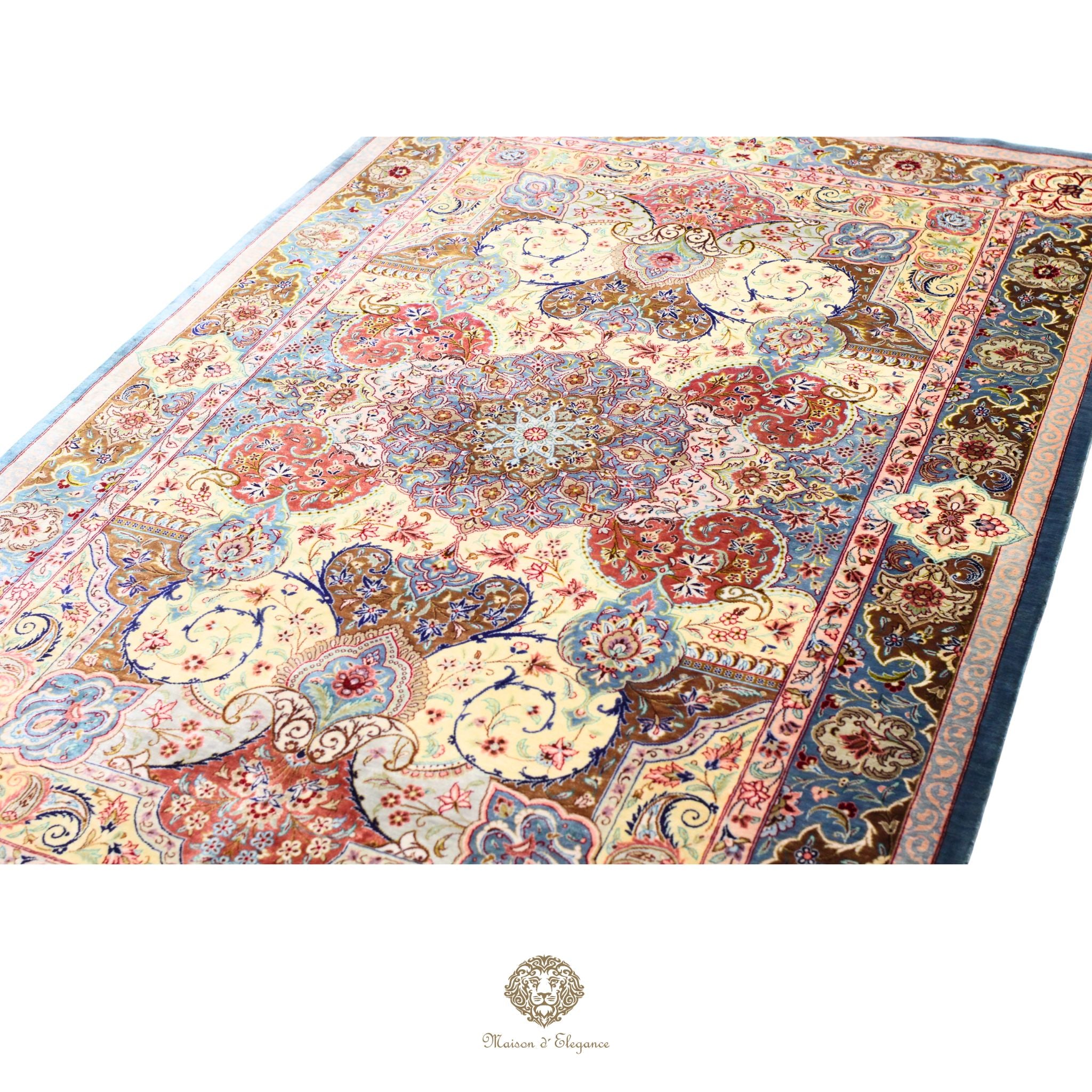 Alfombra persa Qom exclusiva de seda pura | Obra maestra anudada a mano con tintes naturales, firmada, 100 x 161 cm