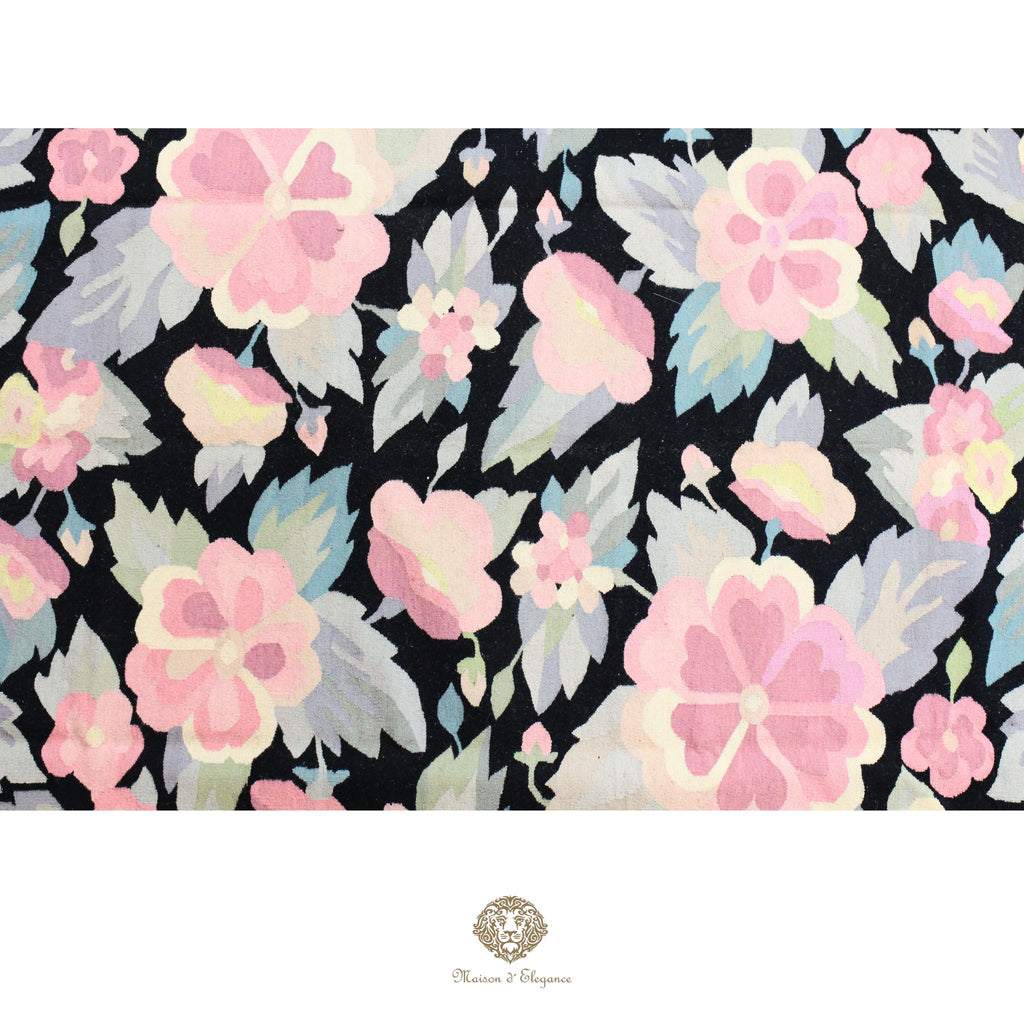 Alfombra Kilim fina, tejido plano, lana color natural | Diseño floral europeo, 270x361 cm