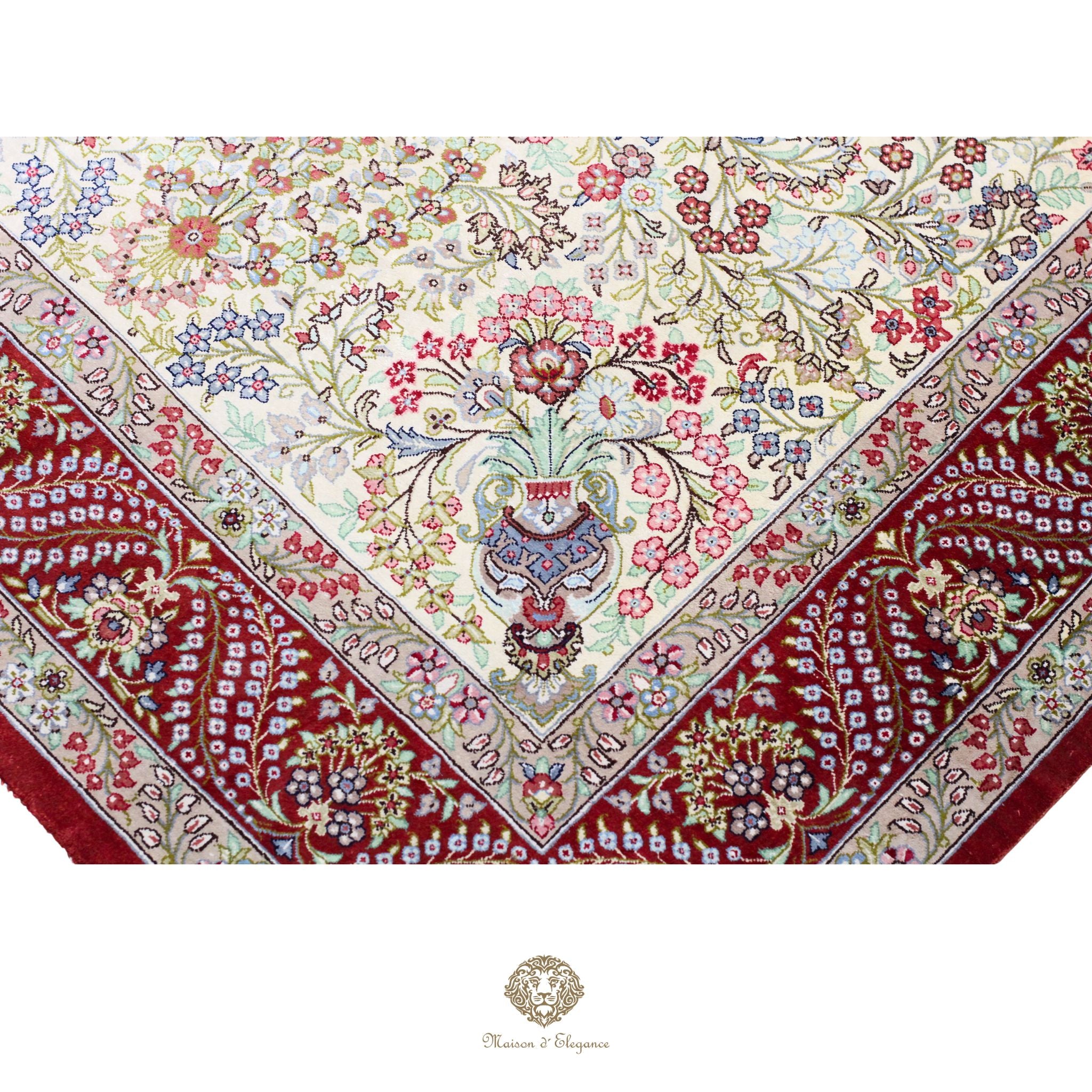 Alfombra persa exclusiva quom de seda pura - Obra maestra anudada a mano con tintes naturales, firmada, 101 x 156 cm, diseño medalion