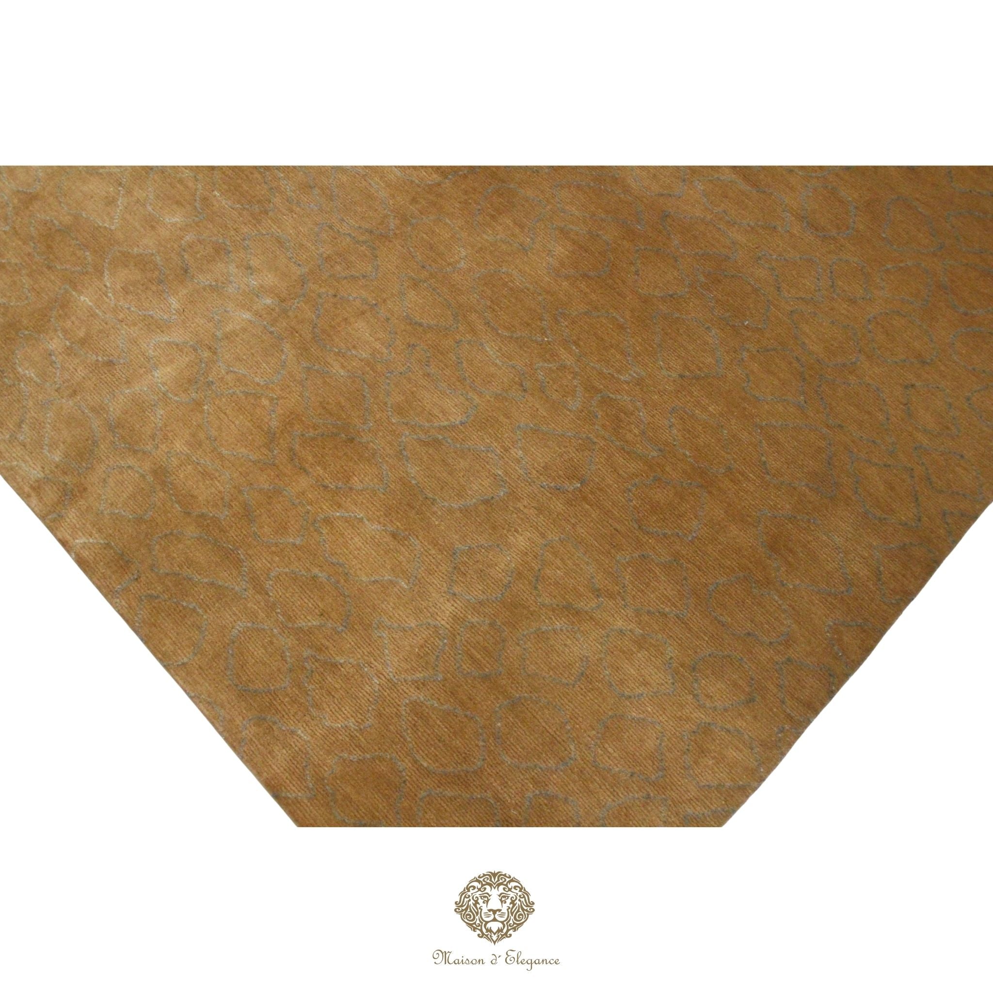 Brown textured paper with a decorative logo at the bottom right corner