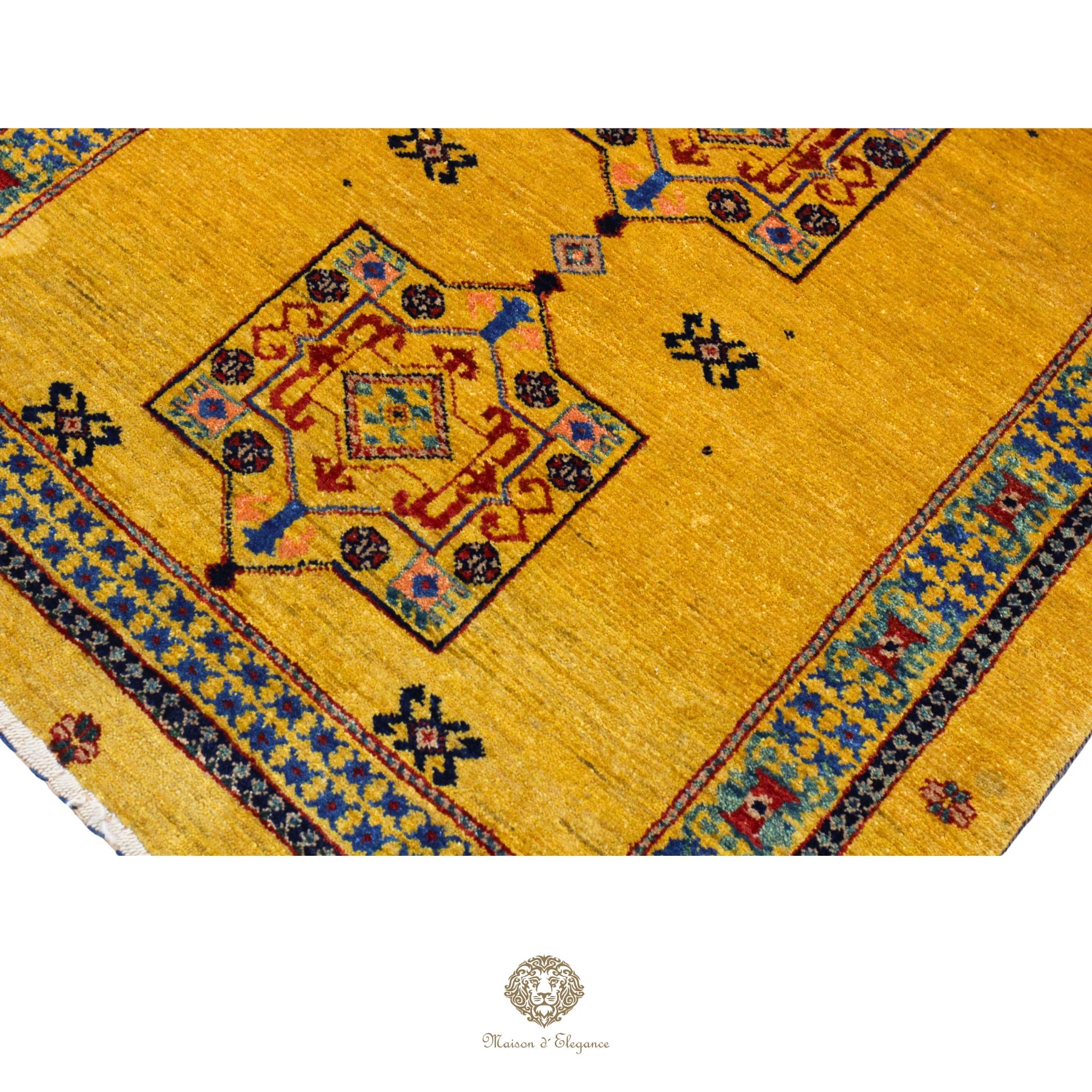Alfombra persa Kashkuli amarilla tribal | Gabbeh de lana hecha a mano 87 x 160 cm