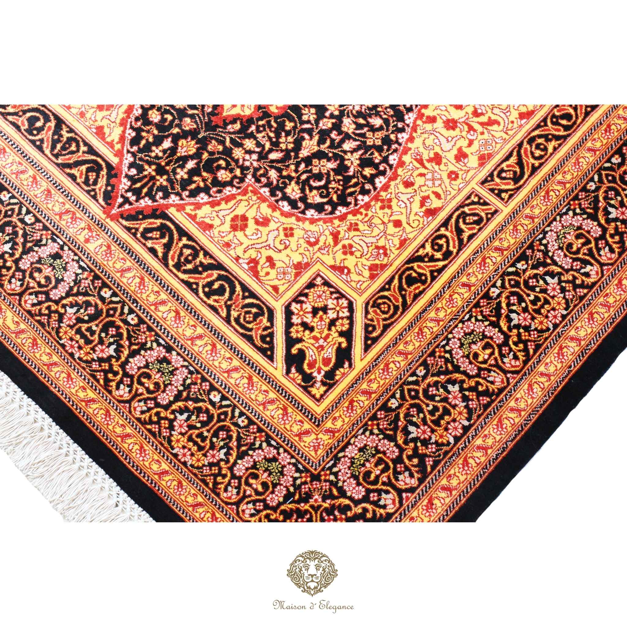 Alfombra persa exclusiva de seda pura, anudada a mano, teñida con tintes naturales, obra maestra con diseño de medallón, firmada, 97x150 cm