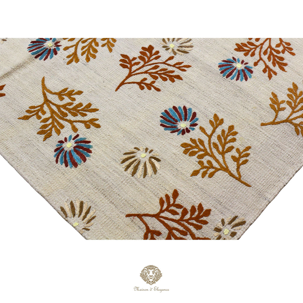 Kilim única moderna Tejido a Mano | Alfombra Plana de Lana y Seda con Tintes Naturales 160x206 cm