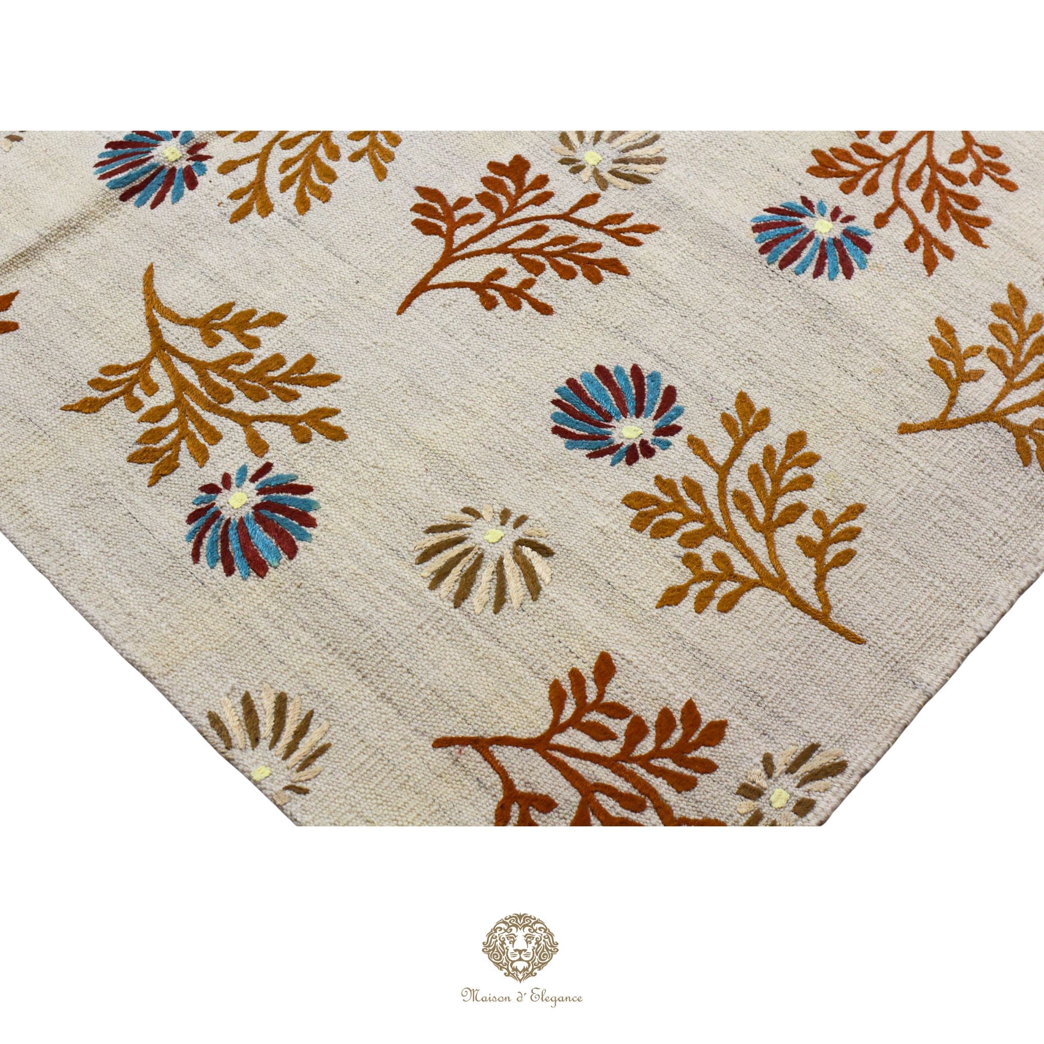 Kilim única moderna Tejido a Mano | Alfombra Plana de Lana y Seda con Tintes Naturales 160x206 cm