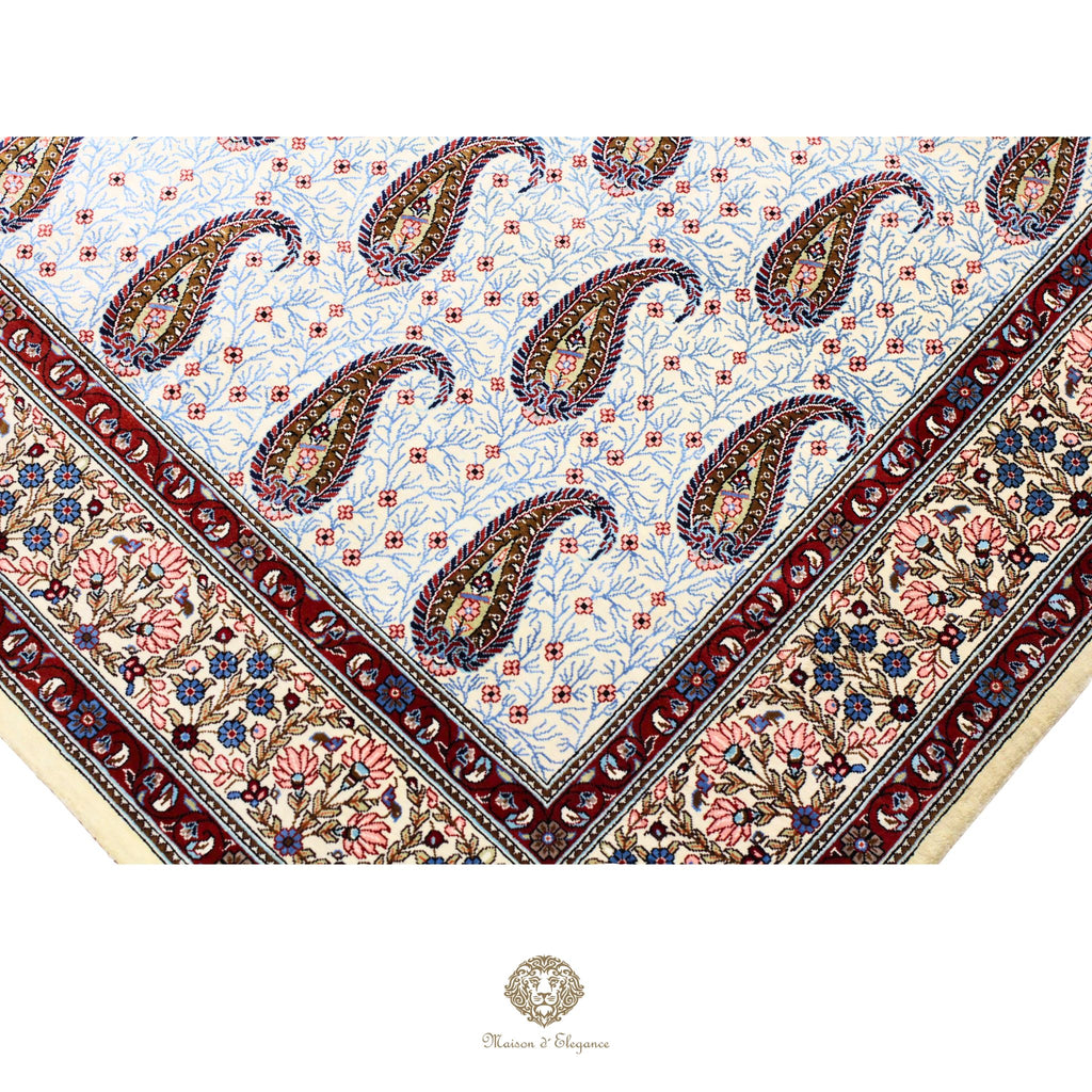 Alfombra persa de seda pura, anudada a mano, teñida con tintes naturales, | obra maestra con diseño floral integral, firmada, 101 x 156 cm
