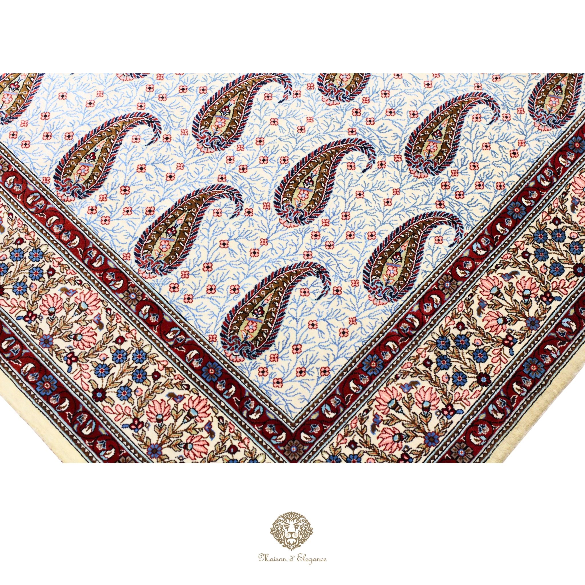 Alfombra persa de seda pura, anudada a mano, teñida con tintes naturales, | obra maestra con diseño floral integral, firmada, 101 x 156 cm