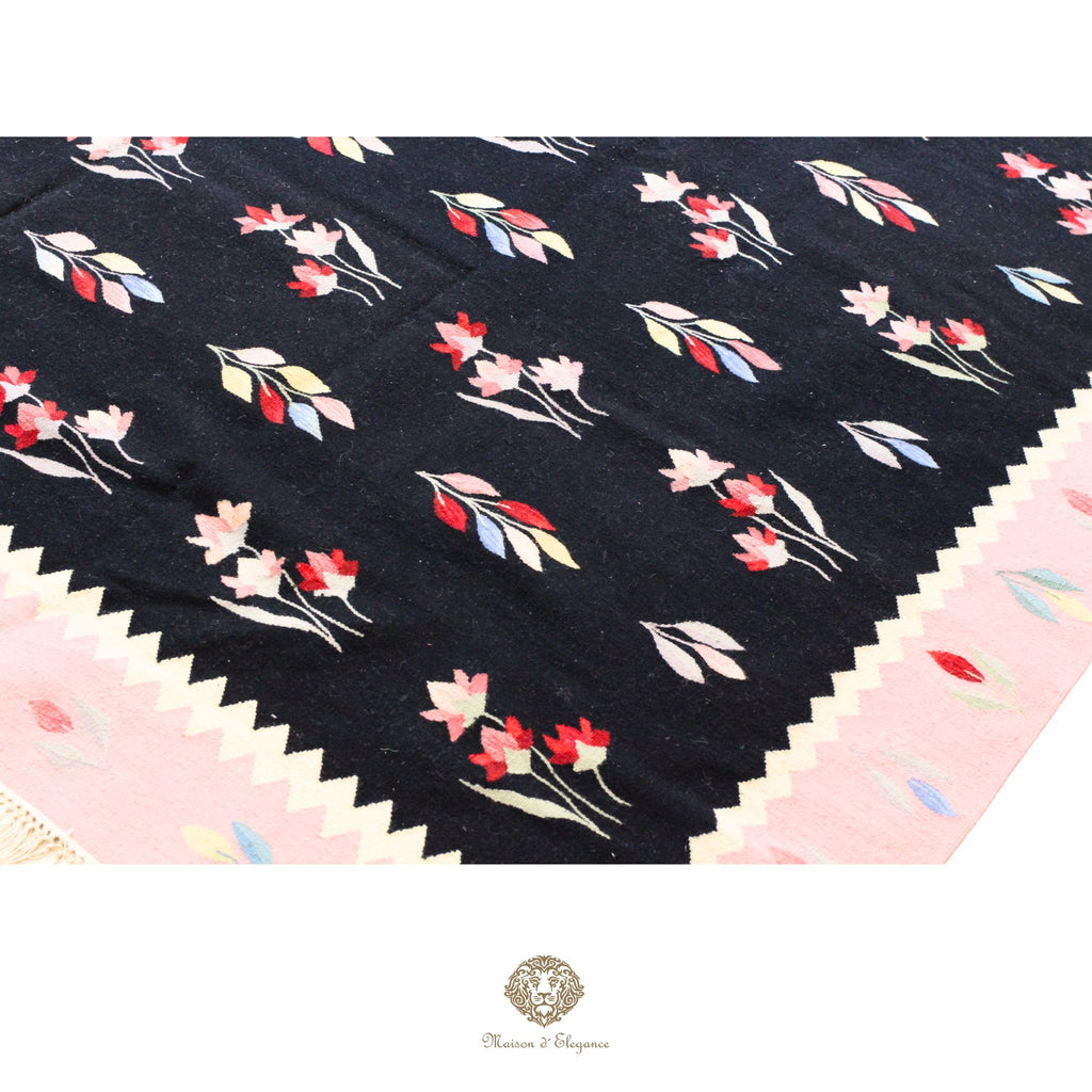 Alfombra Kilim fina, tejido plano, lana color natural | Diseño floral europeo, 265 x 372 cm