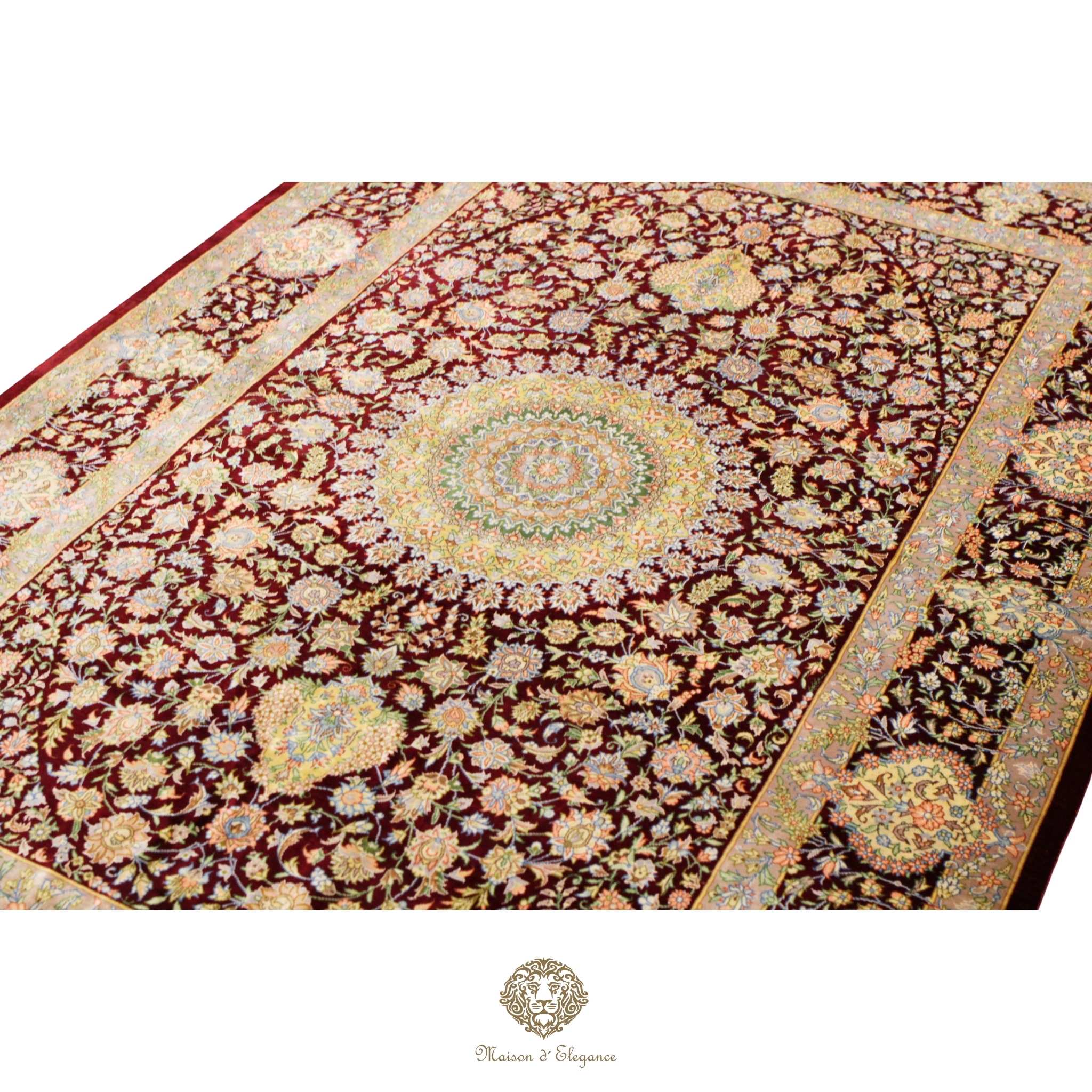 Pure Silk Persian Rug - Hand-Knotted Natural Dyed Masterpiece Signed