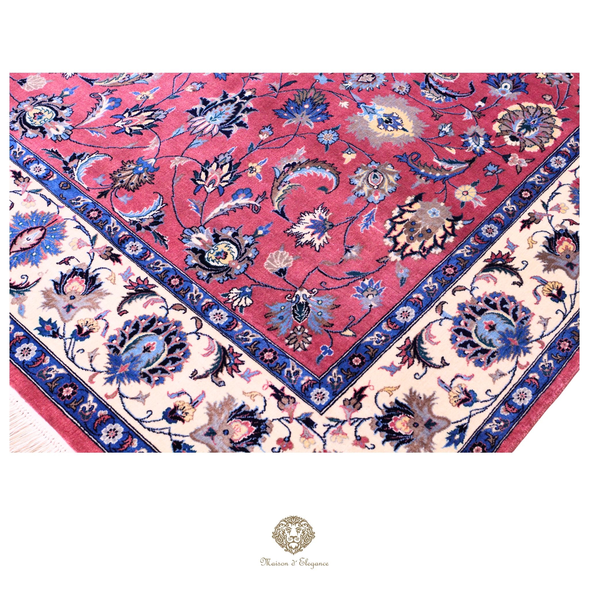 Alfombra persa Kashan | Diseño floral azul marino de lana