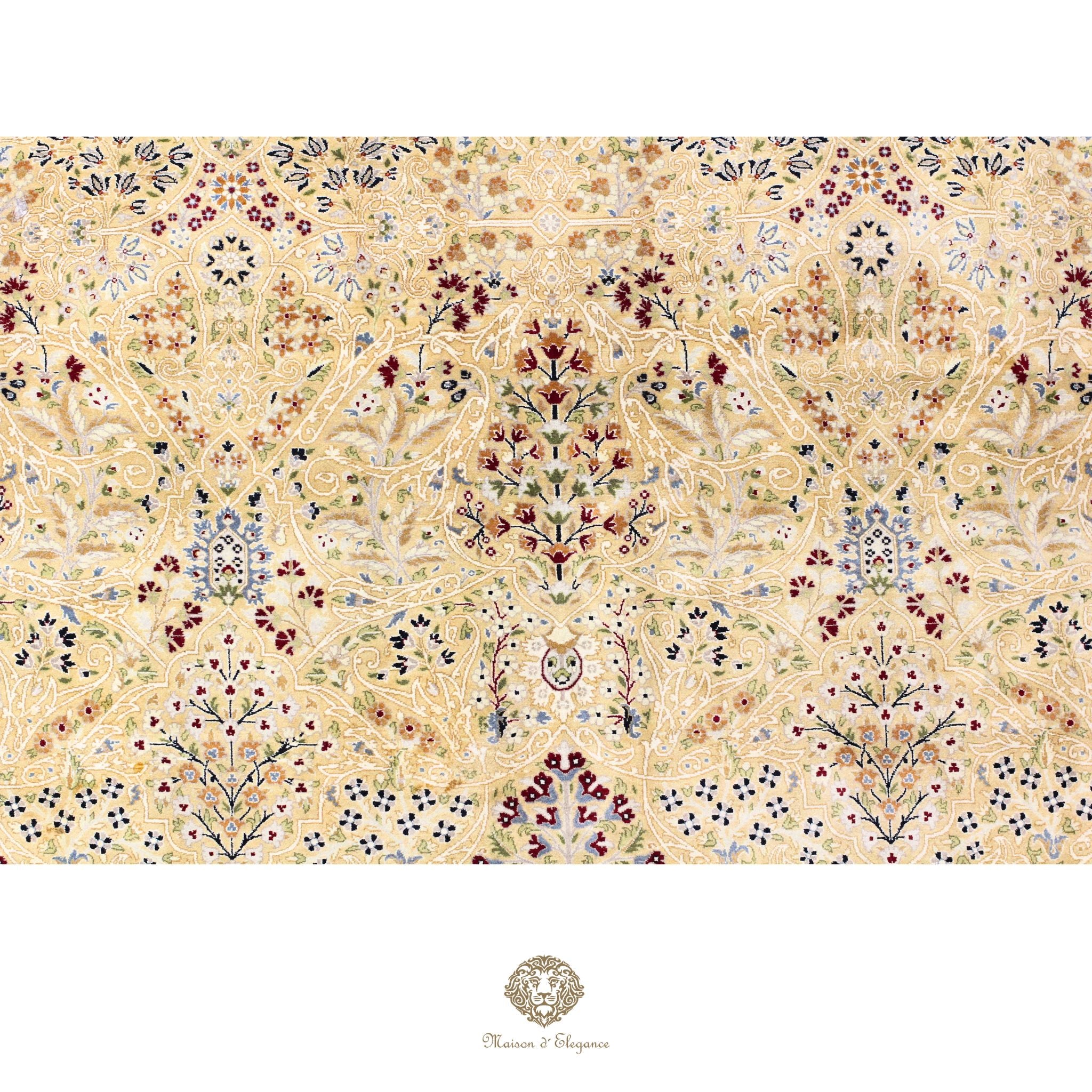Alfombra de lana superfina color beige marfil con diseño floral | Elegancia 245 x 325 cm