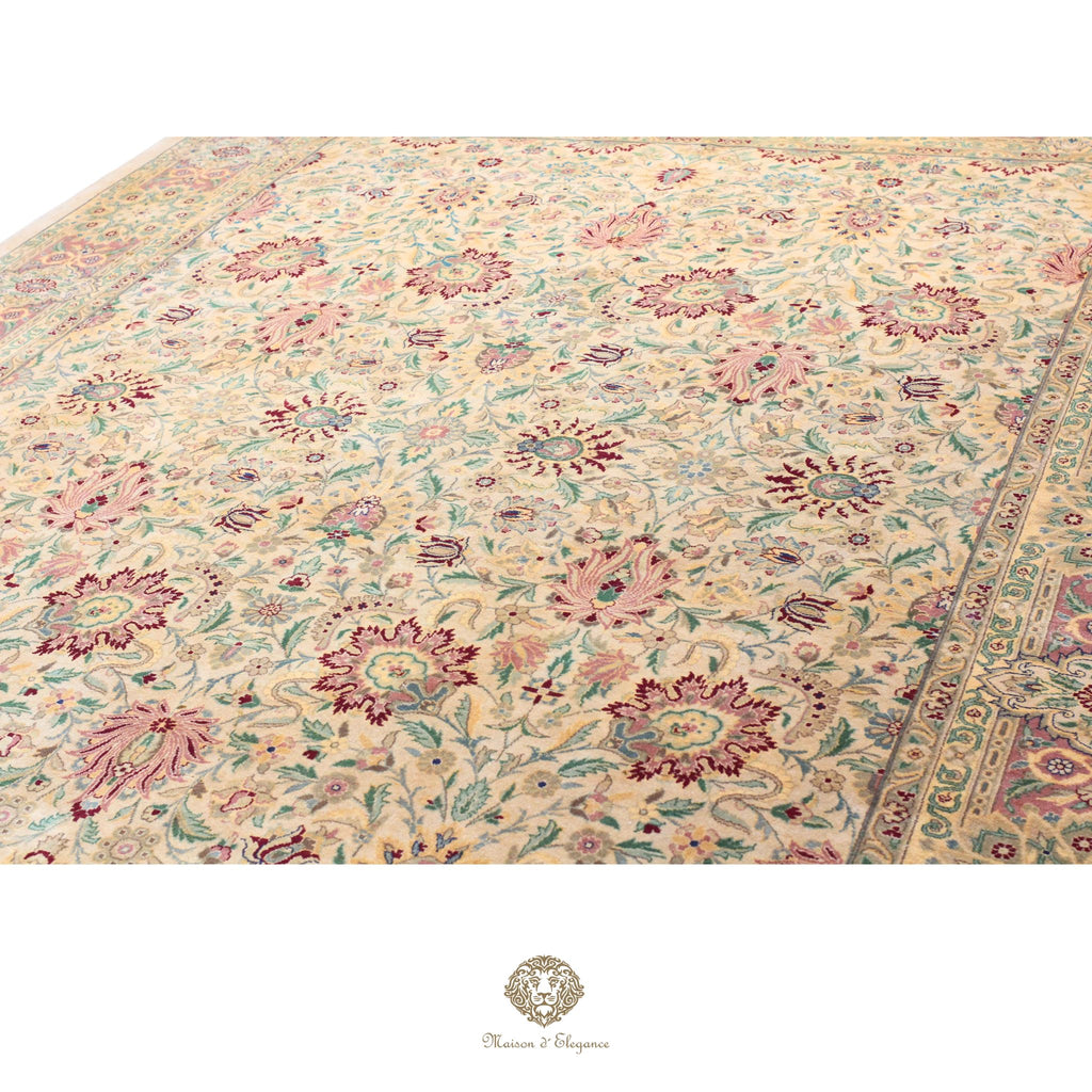 Alfombra persa Kashan | Diseño floral azul marino de lana