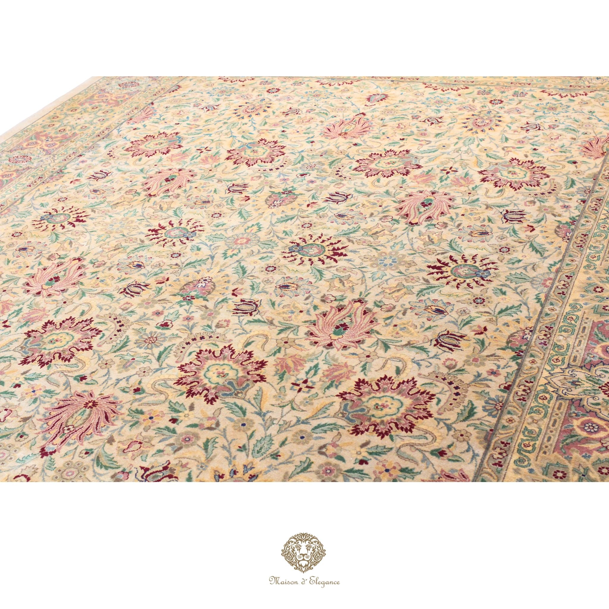 Alfombra persa Kashan | Diseño floral azul marino de lana
