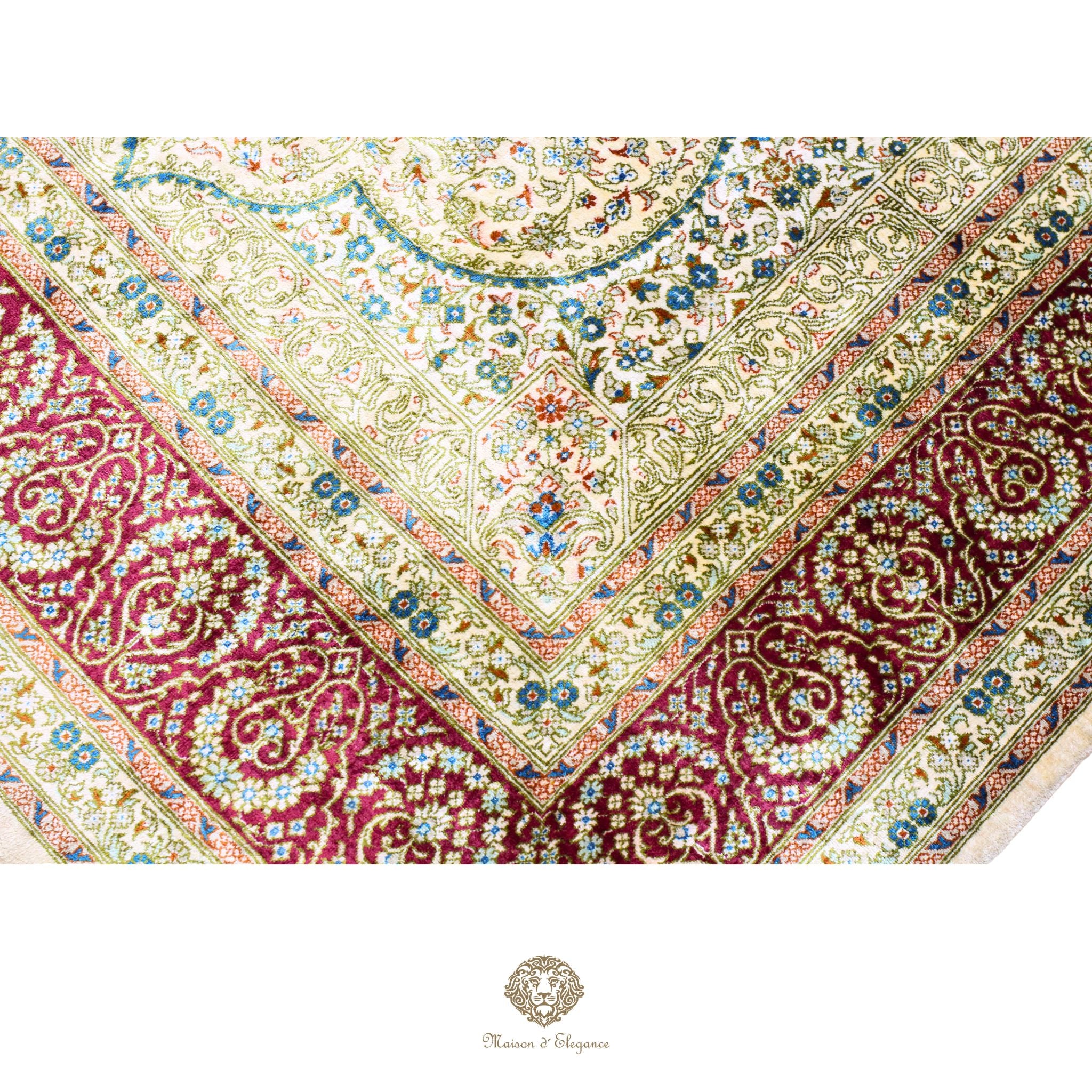 Alfombra persa exclusiva quom de seda pura | Obra maestra anudada a mano con tintes naturales, firmada, 133x196 cm, diseño medalion