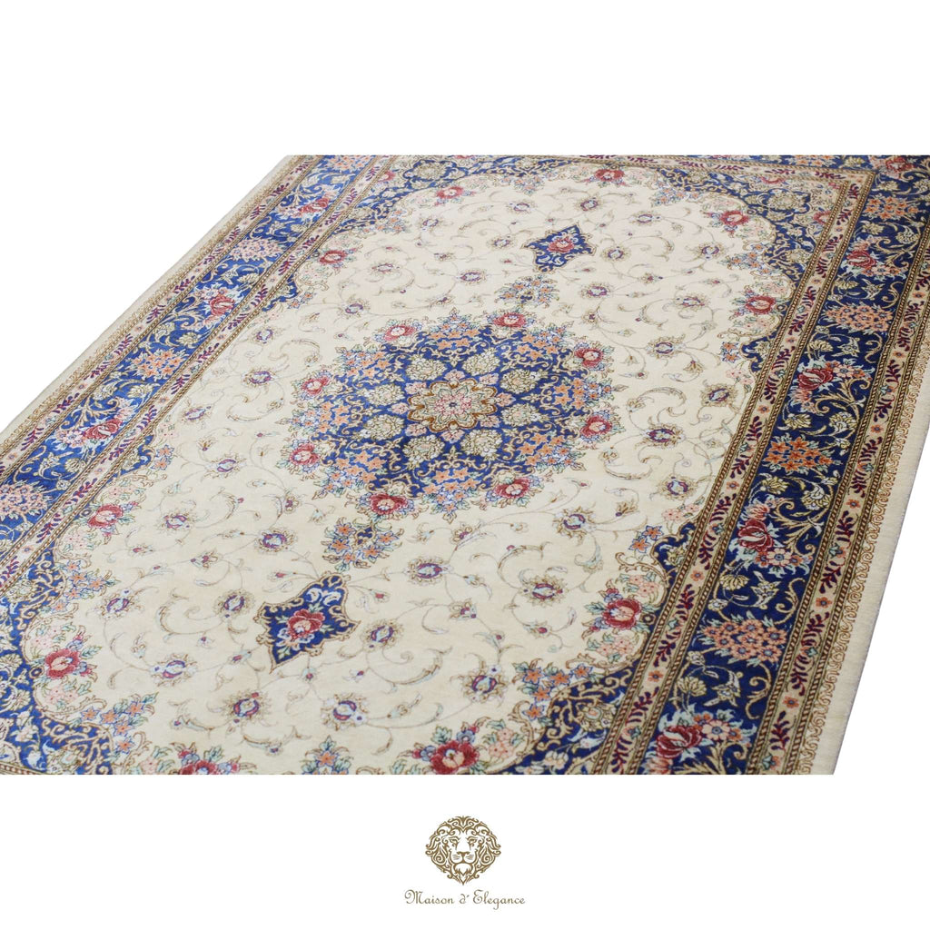 Alfombra persa exclusiva de seda pura, anudada a mano, teñida de forma natural, obra maestra de alta gama, firmada, 98 x 153 cm