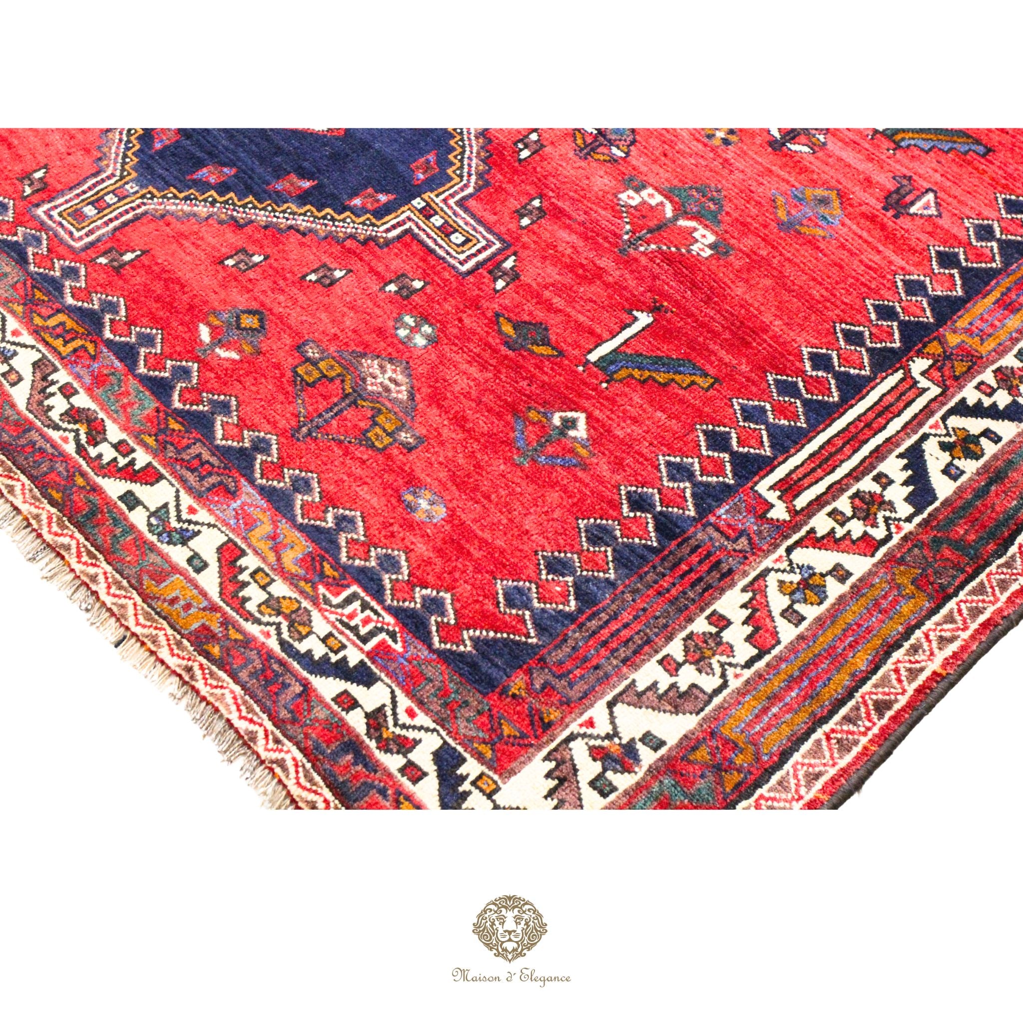 Alfombra persa Qashqai Shiraz | Diseño geométrico tribal teñido natural