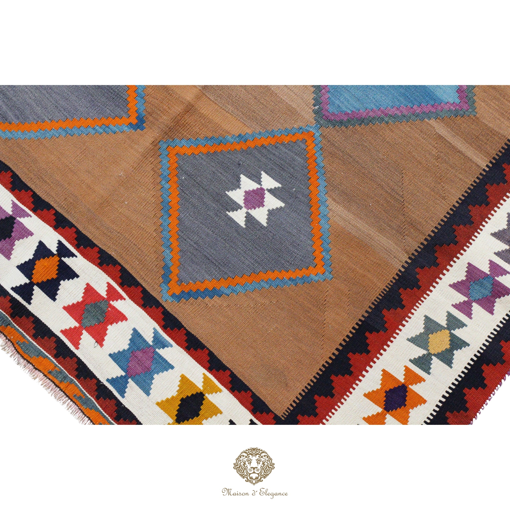 Alfombra Kilim Persa Qashqai Antigua Lana | Diseño Geométrico 154x244 cm