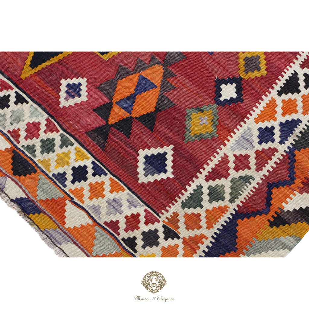 Alfombra Kilim Persa Qashqai Antigua Lana Natural Diseño Geométrico 159x225 cm