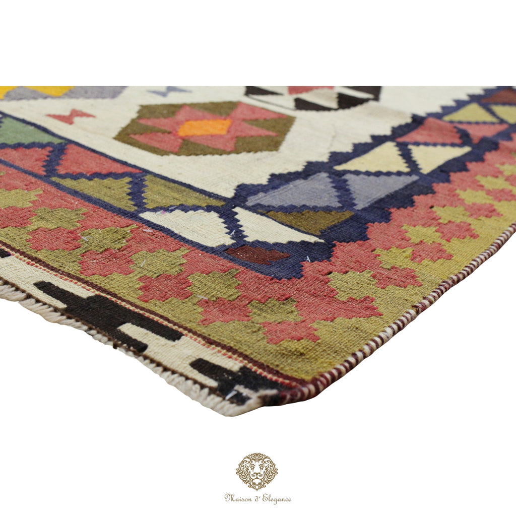 Alfombra Kilim Persa Qashqai Antigua Lana Natural Diseño Geométrico 163x258 cm