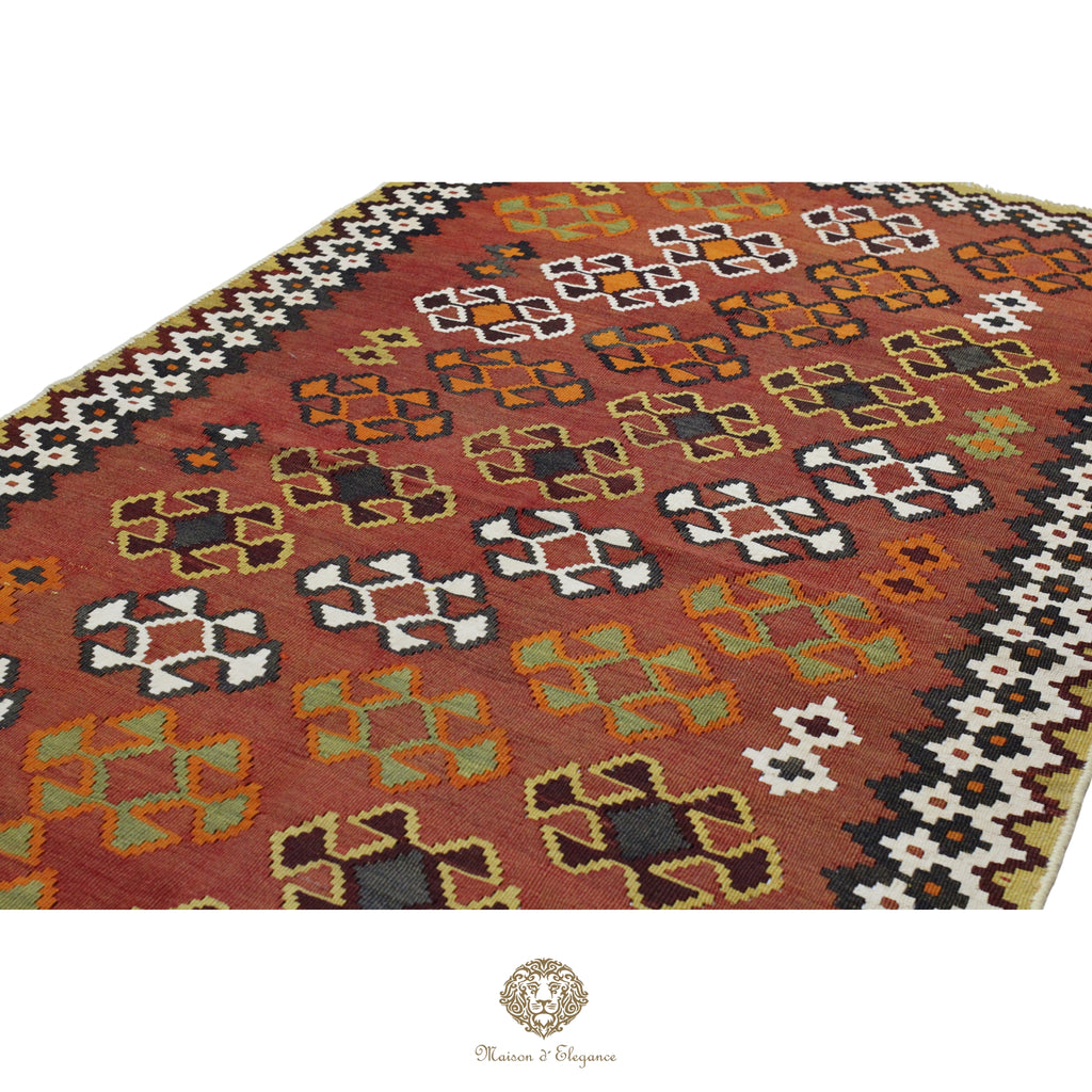 Alfombra Kilim Persa Qashqai Antigua Lana | Diseño Geométrico 116x204 cm