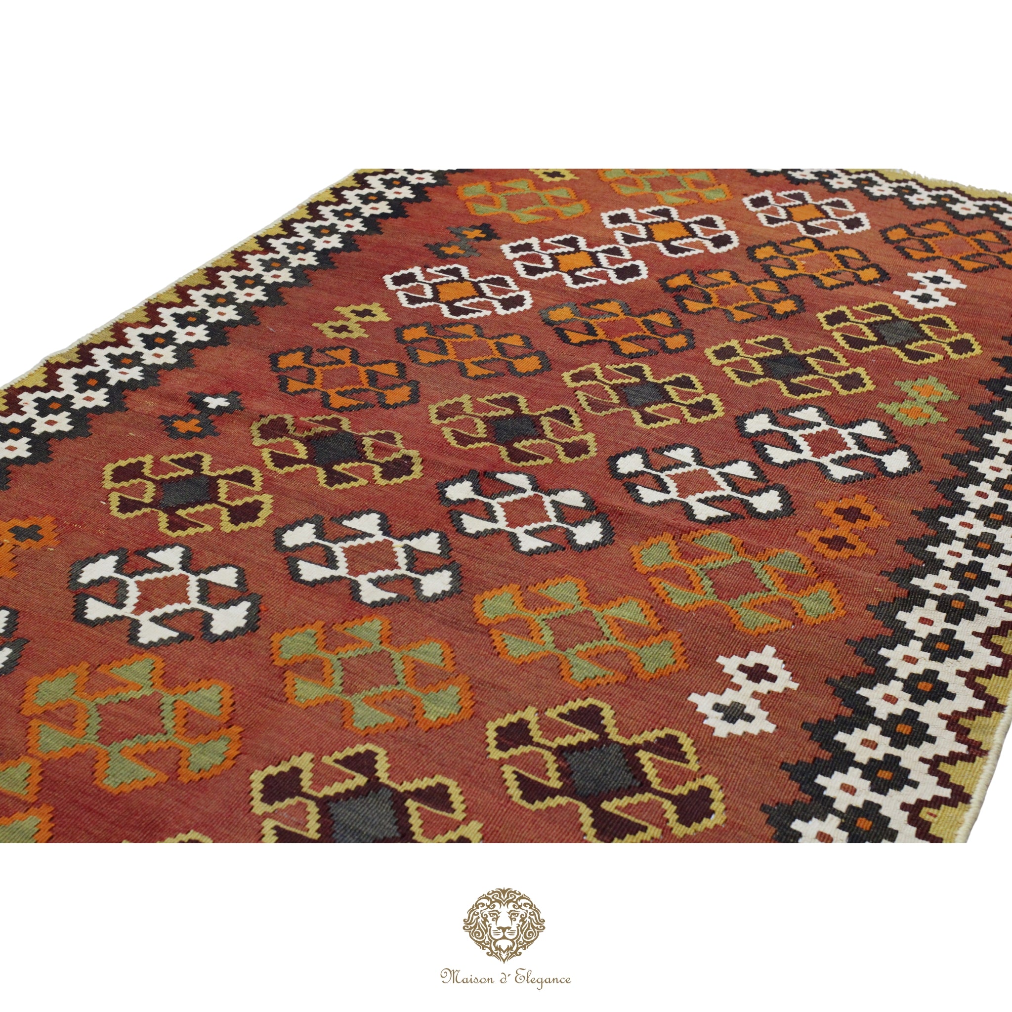 Alfombra Kilim Persa Qashqai Antigua Lana | Diseño Geométrico 116x204 cm