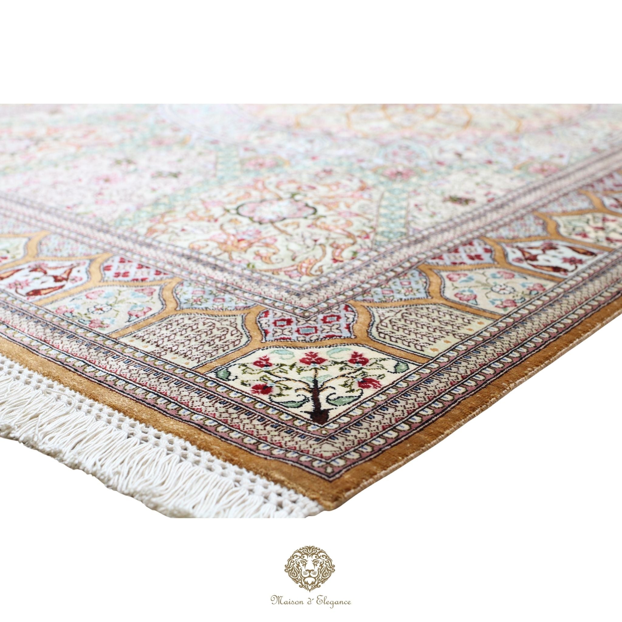 Alfombra persa exclusiva de seda pura, anudada a mano, teñida con tintes naturales, diseño Medallón, obra maestra de alta gama, firmada, 100 x 153 cm.
