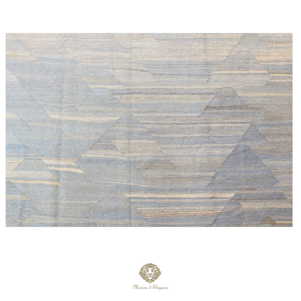 Alfombra Kilim moderna de lana lisa en color azul con tejido plano | Colección Maison Zagros 262x342 cm