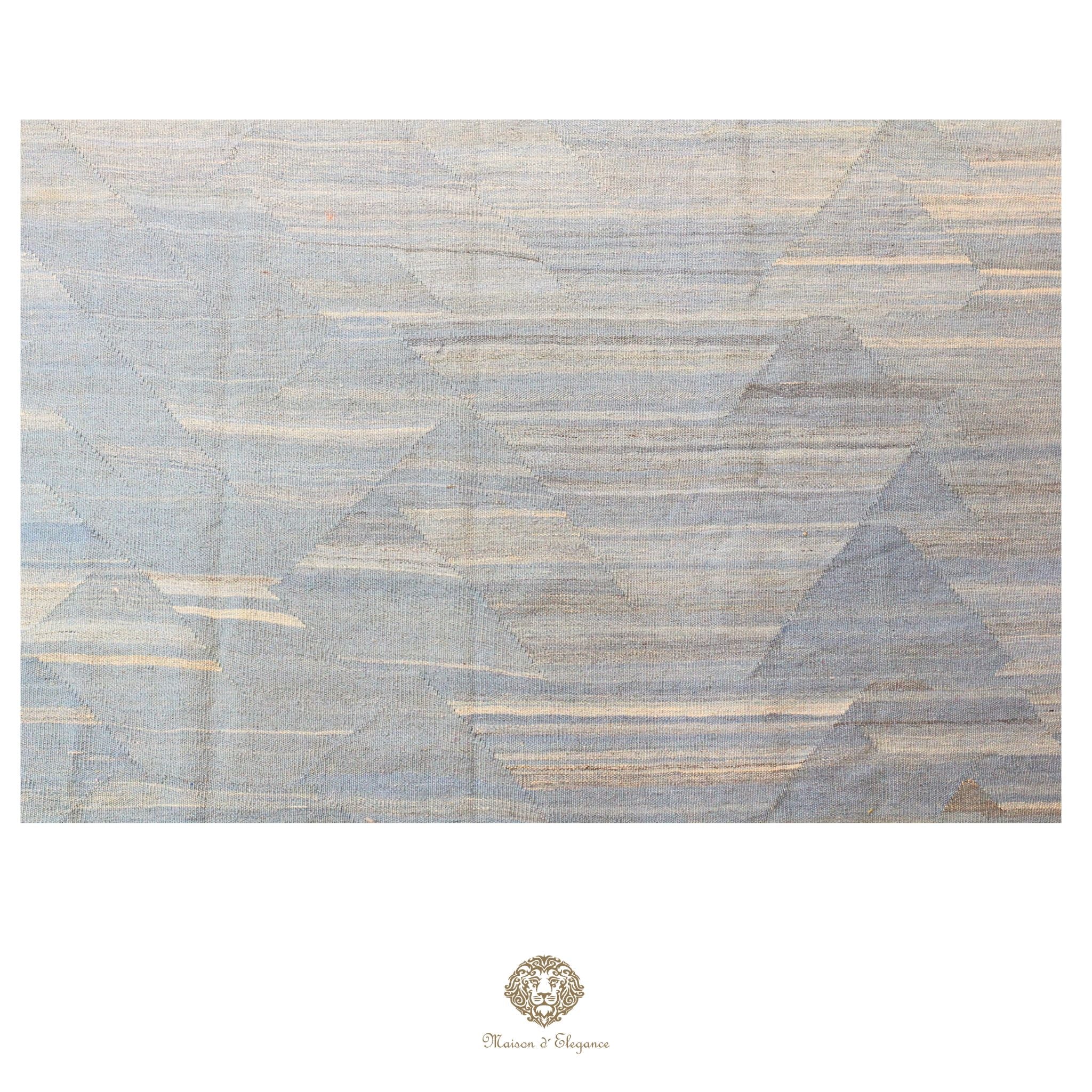 Alfombra Kilim moderna de lana lisa en color azul con tejido plano | Colección Maison Zagros 262x342 cm