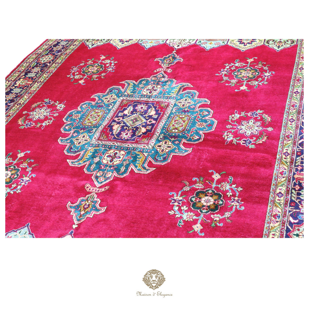 Alfombra persa clásica de lana Tabriz teñida naturalmente | Diseño de medallón hecho a mano 413 x 300 cm