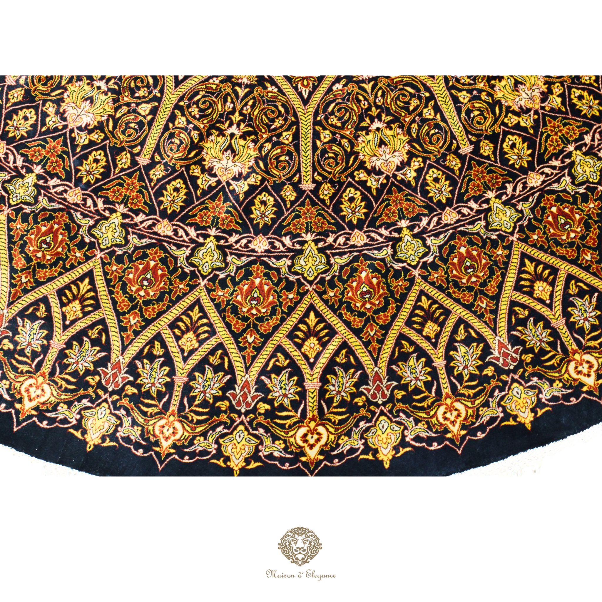 Alfombra persa redonda Qom superfina exclusiva, de seda pura, anudada a mano, teñida con tintes naturales, obra maestra de alta gama, firmada, 209 x 210 cm de diámetro.