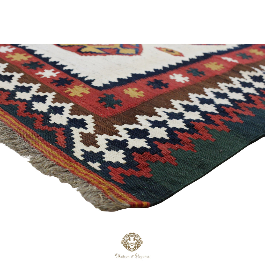 Alfombra Kilim Persa Qashqai Antigua Lana | Diseño Geométrico 136x237 cm