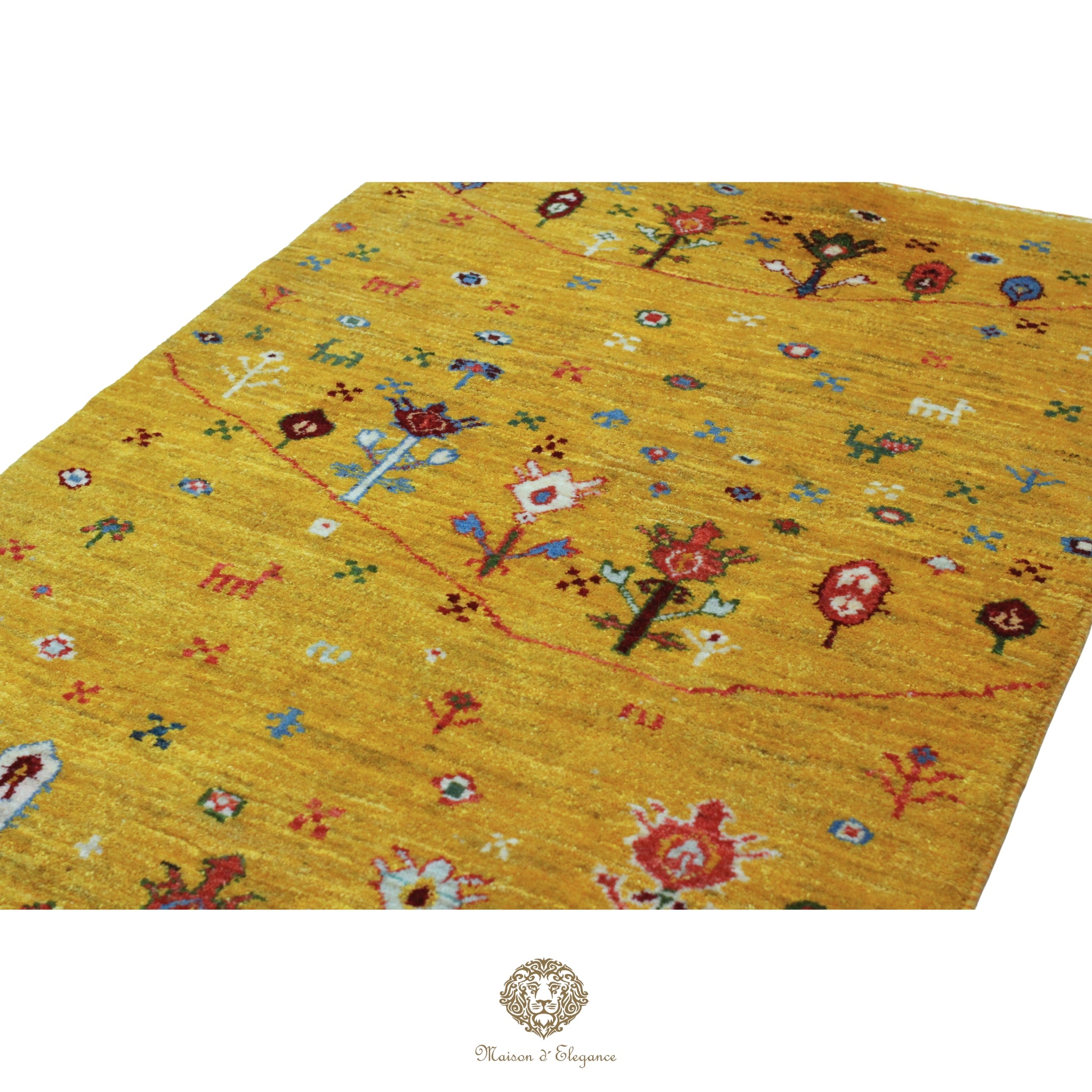 Alfombra Loribaft amarilla persa Artesano nómada | Lana Artesanal 80x116 cm