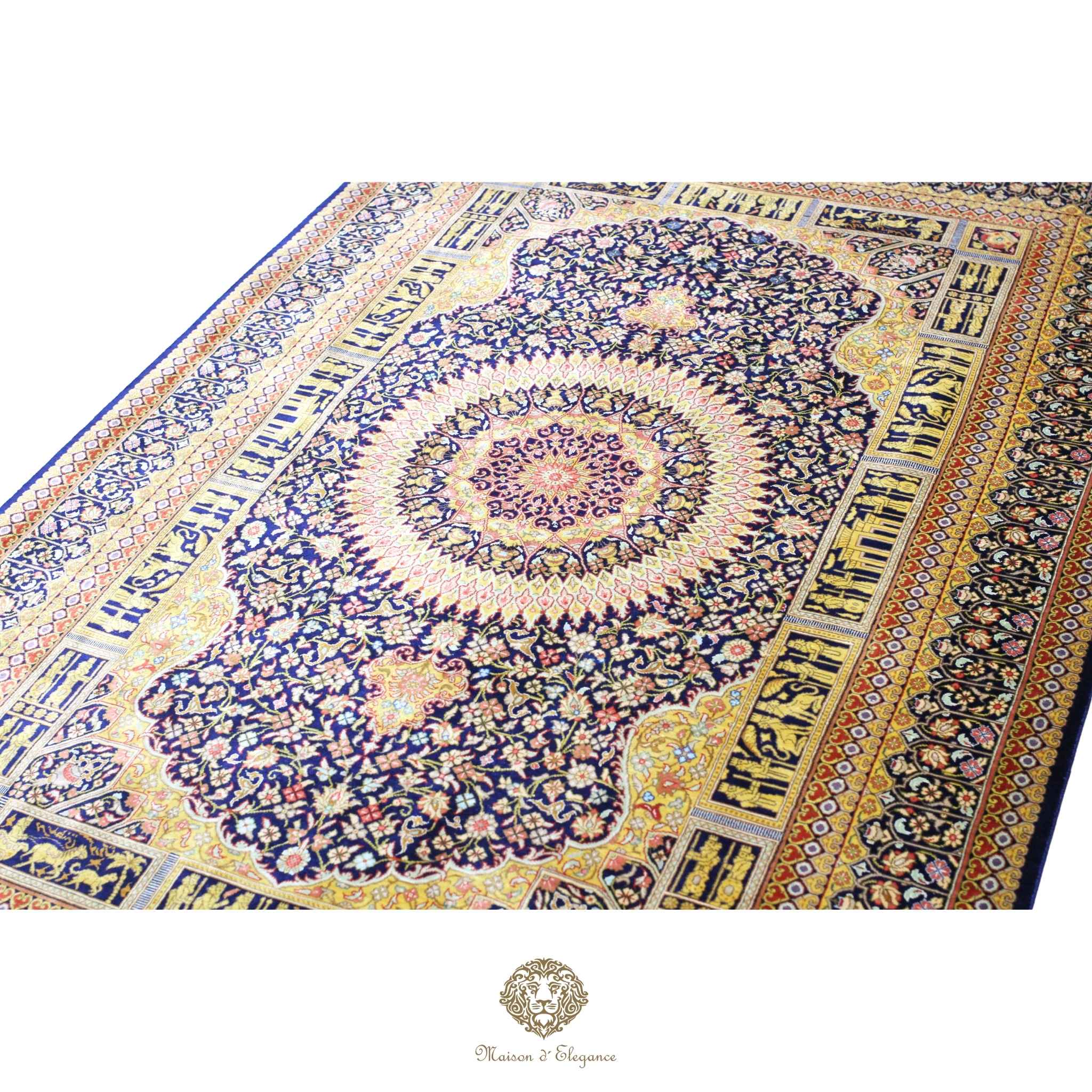 Alfombra persa exclusiva de seda pura, anudada a mano, teñida de forma natural, obra maestra de alta gama, firmada, 98 x 160 cm