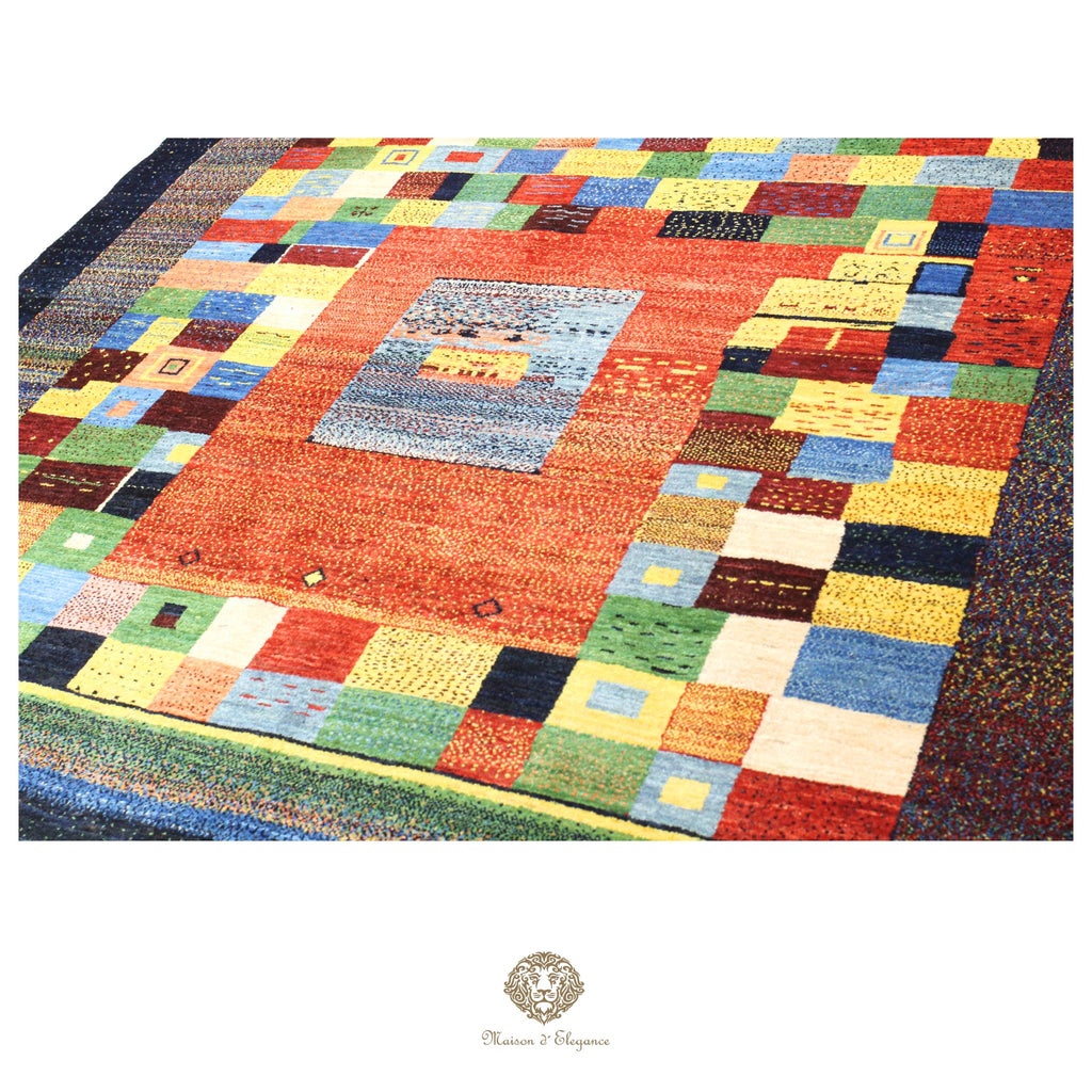 Alfombra persa Kashkuli colorida vistosa | Gabbeh de lana hecha a mano 196 x 201 cm