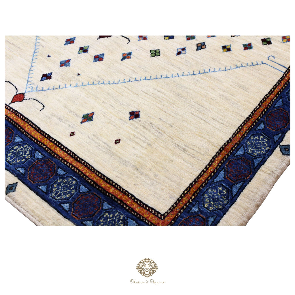 Alfombra persa Trible Fine Kashkuli con tintes naturales | Loribaft de lana hecha a mano 158 x 220 cm